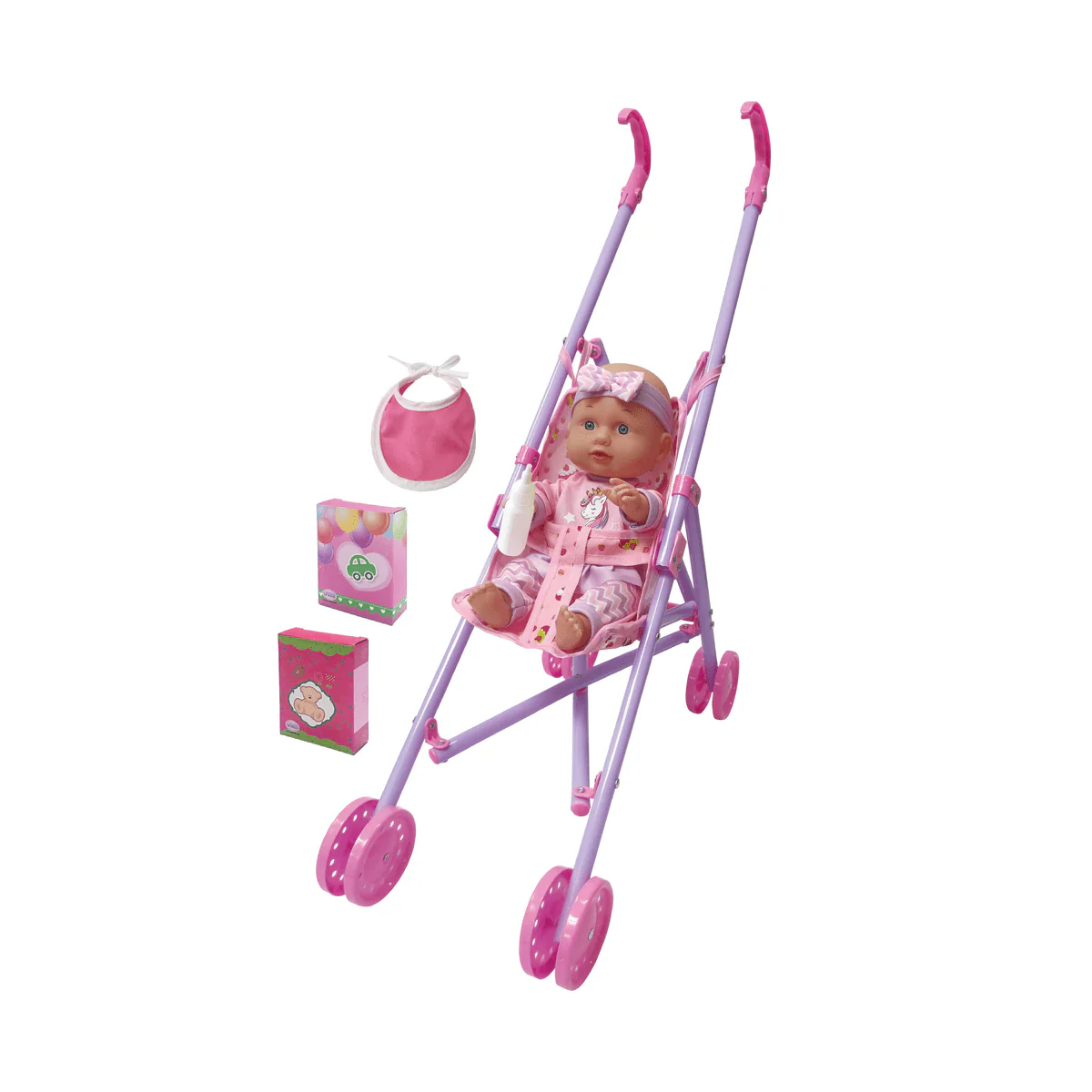 12" Little Luv 3-in-1 Doll Set – Stroller, Crib & High Chair - Image 3