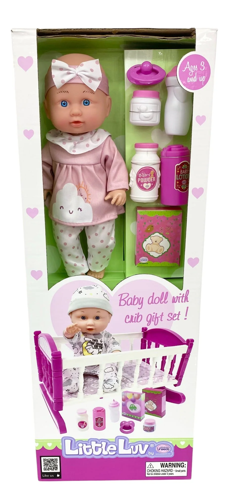 12" Little Luv 3-in-1 Doll Set – Stroller, Crib & High Chair - Image 5