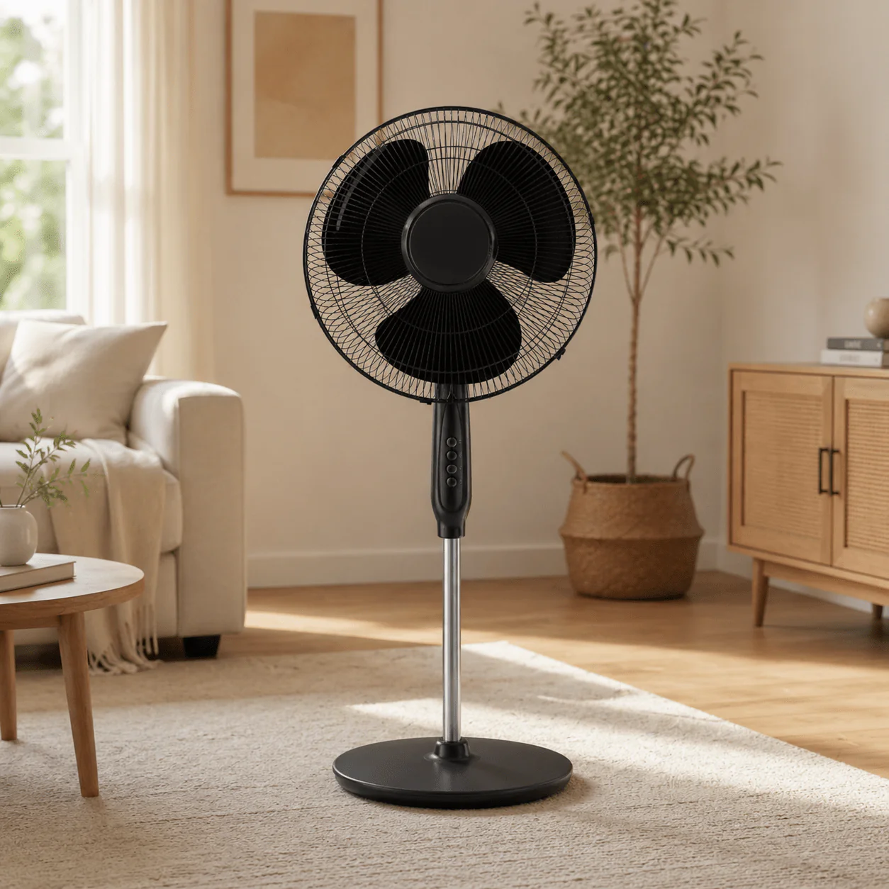 16” Pedestal Floor Fan – Black Adjustable Cooling Fan - Image 2