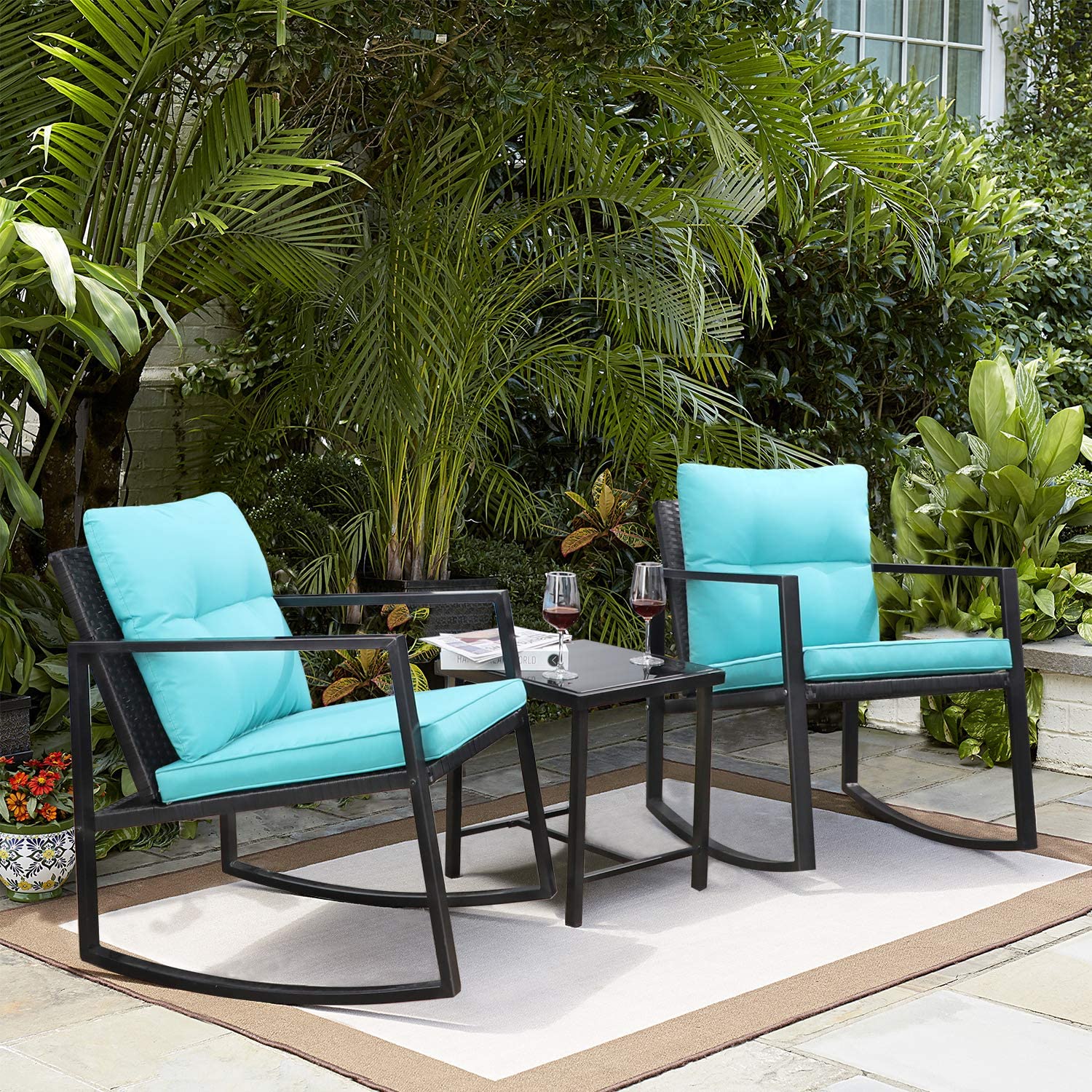 2 Rocking Armchairs and Side Table Outdoor Set - Image 3