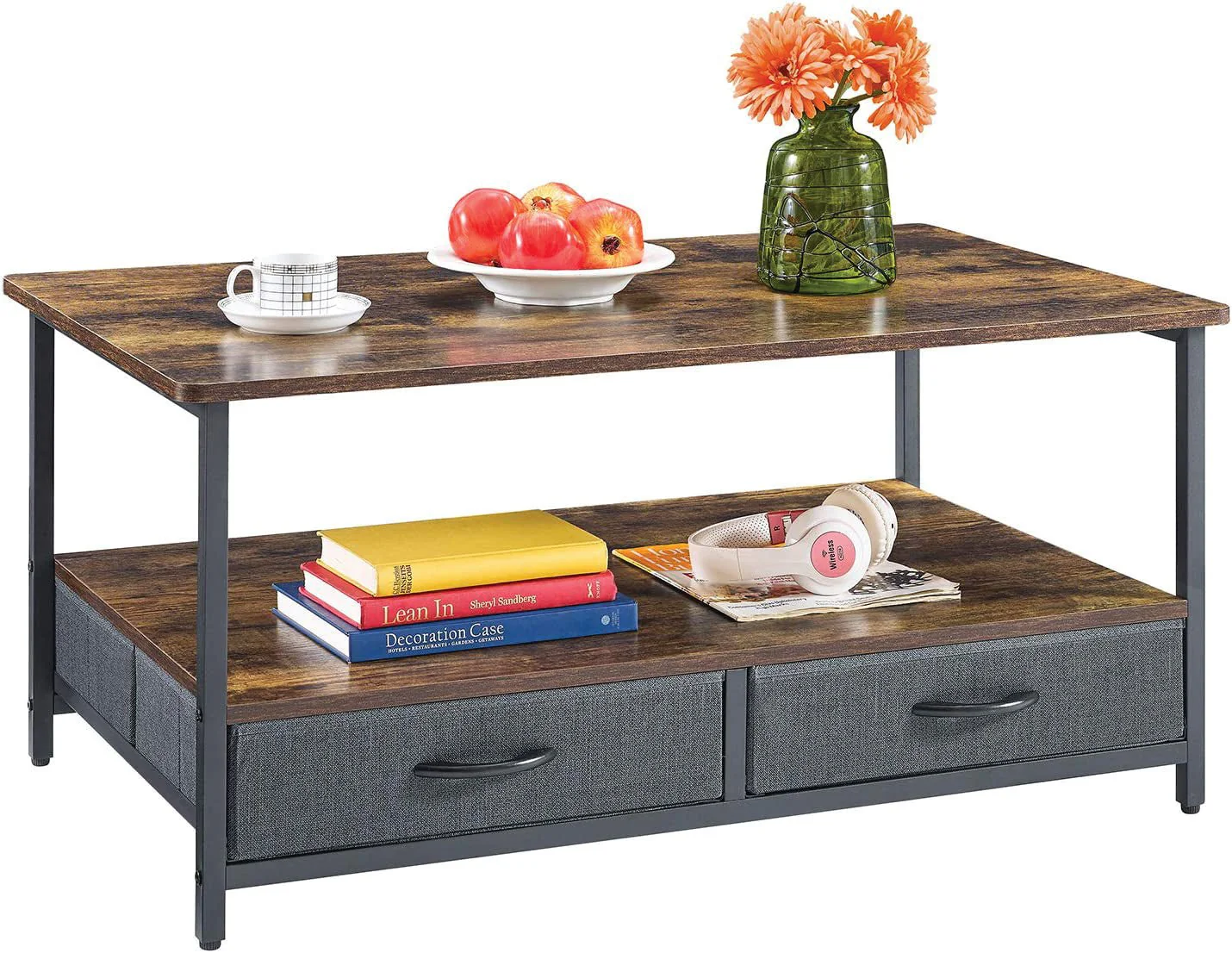 2 Tone Rustic Coffee Table With Drawers Bottom