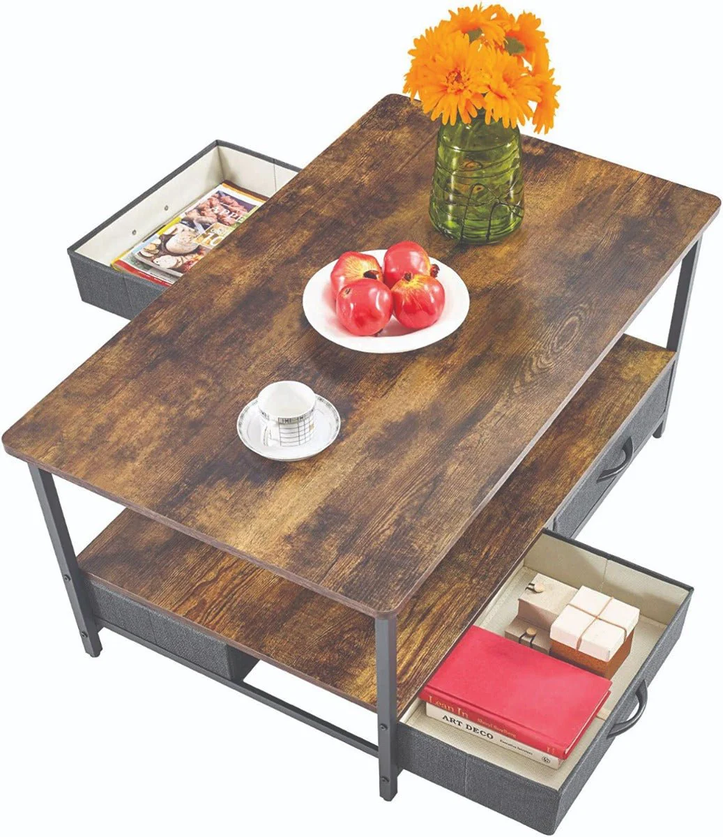 2 Tone Rustic Coffee Table With Drawers Bottom - Image 2