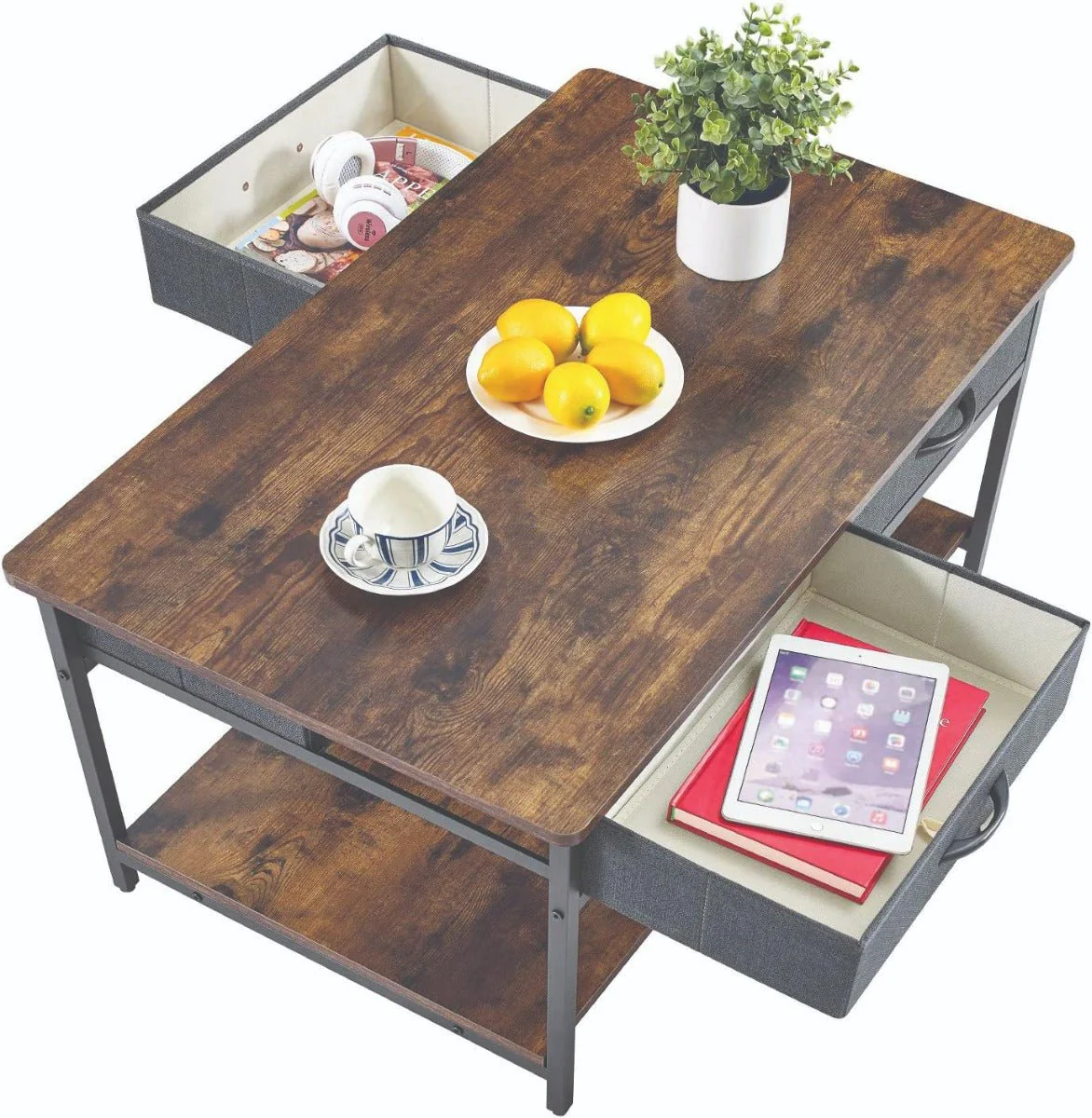 2 Tone Rustic Coffee Table With Drawers Top - Image 2