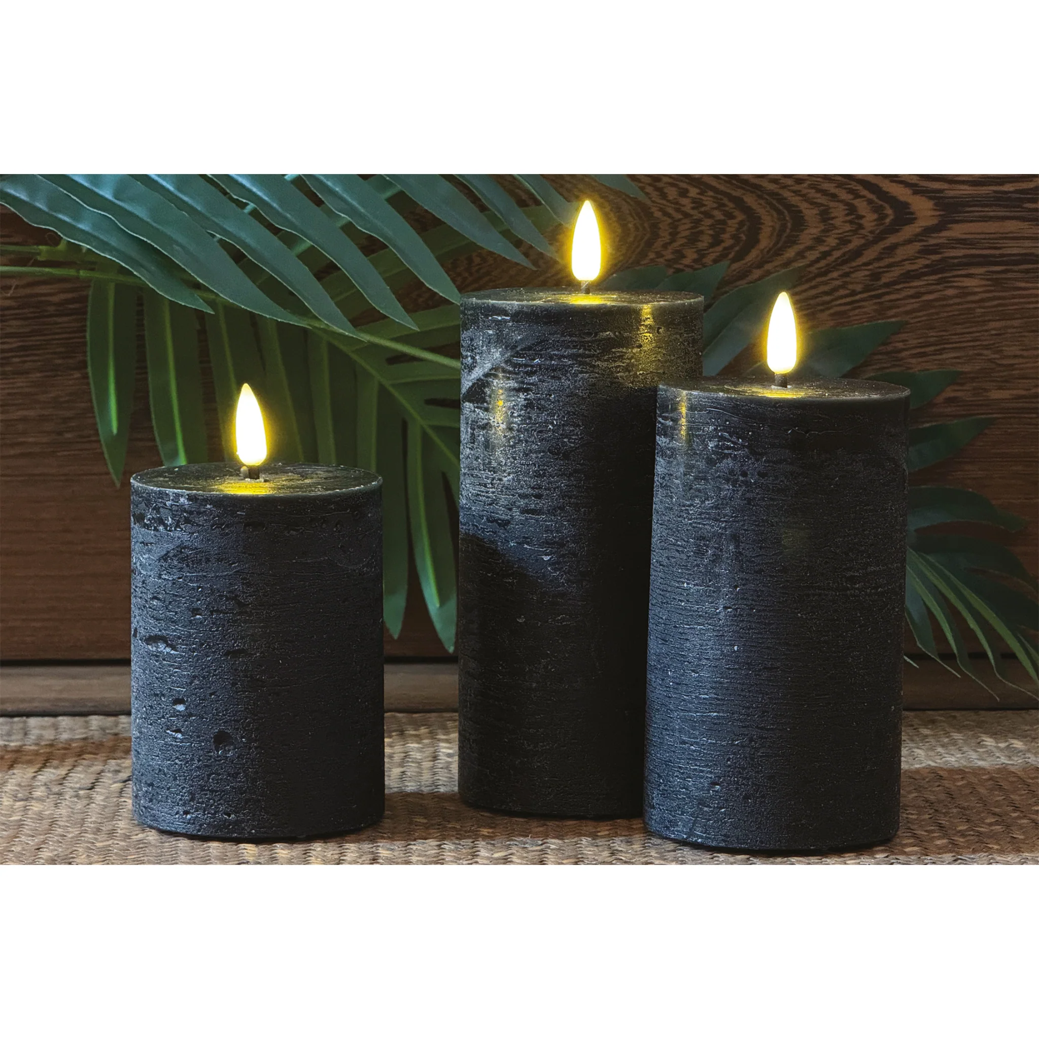 Set of 3 Textured LED Pillar Candles – Black
