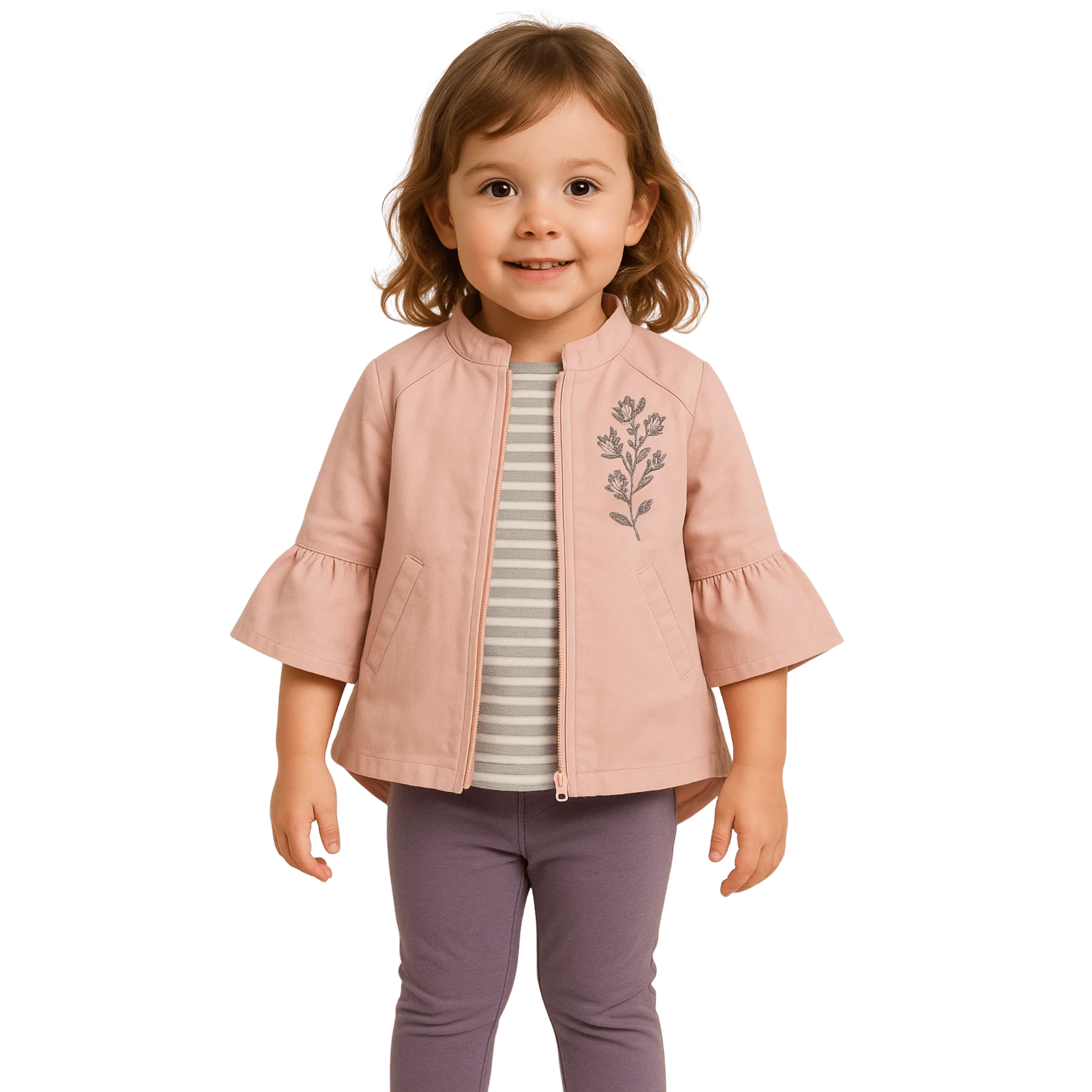 3-Piece Set – Pink Jacket, Striped T-Shirt and Lilac Leggings