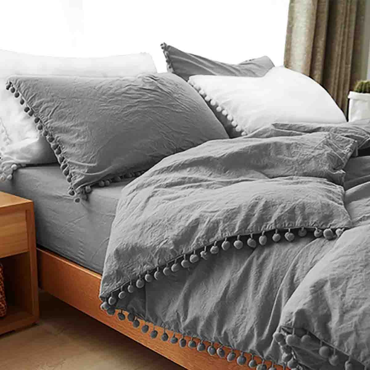 3pc Pompom Cotton feel Duvet Cover Set