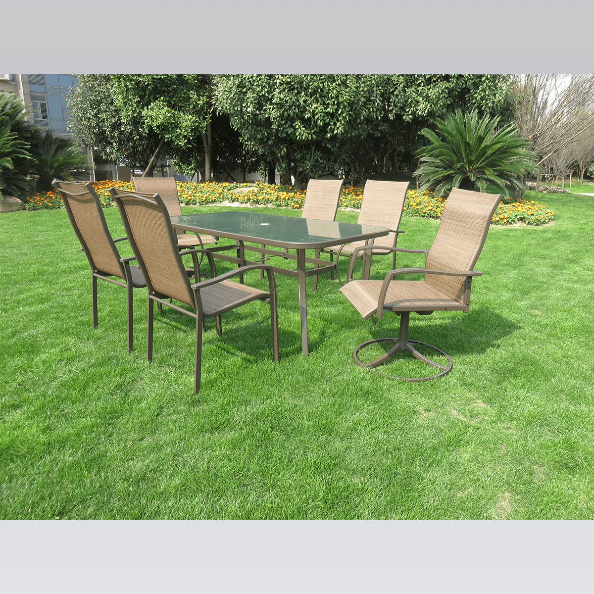 7-Piece Textilene and Bronze Metal Outdoor Dining Set - Image 3