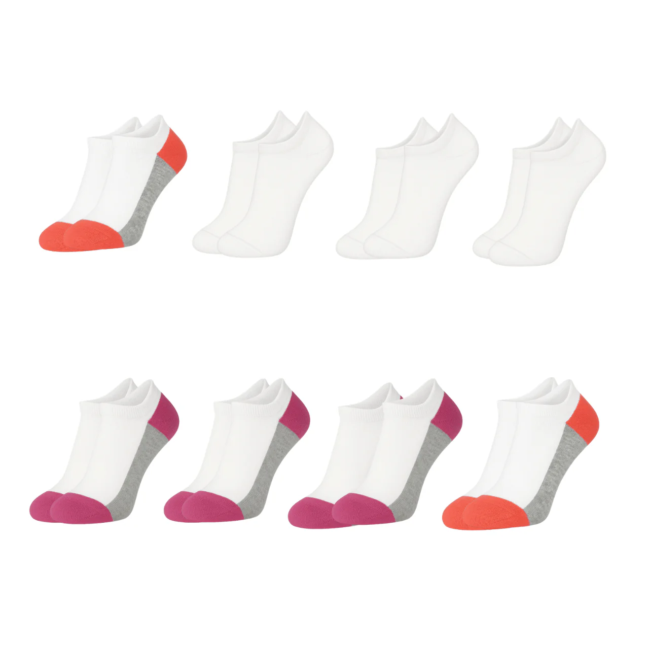 8-Pack Girls No-Show Sport Socks (Ages 7–9) – Cotton Blend with Contrast Heel & Toe