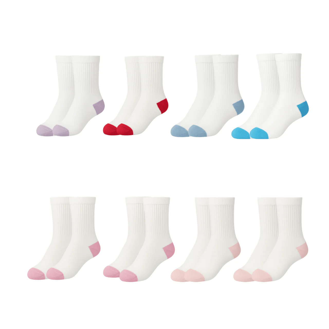 8-Pack Girls Sport Crew Socks (Ages 7–9) – Soft Ribbed Cotton Blend