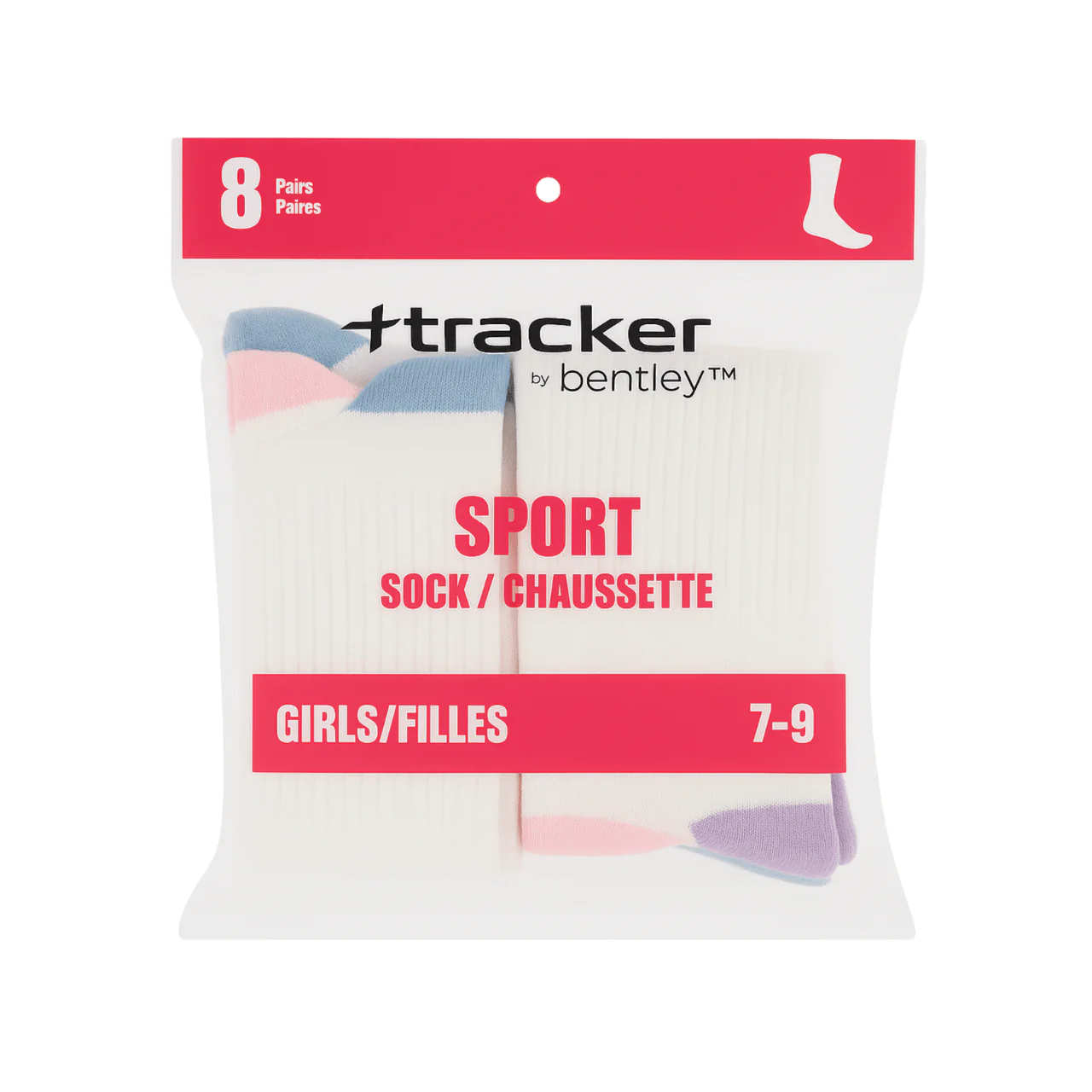 8-Pack Girls Sport Crew Socks (Ages 7–9) – Soft Ribbed Cotton Blend - Image 2