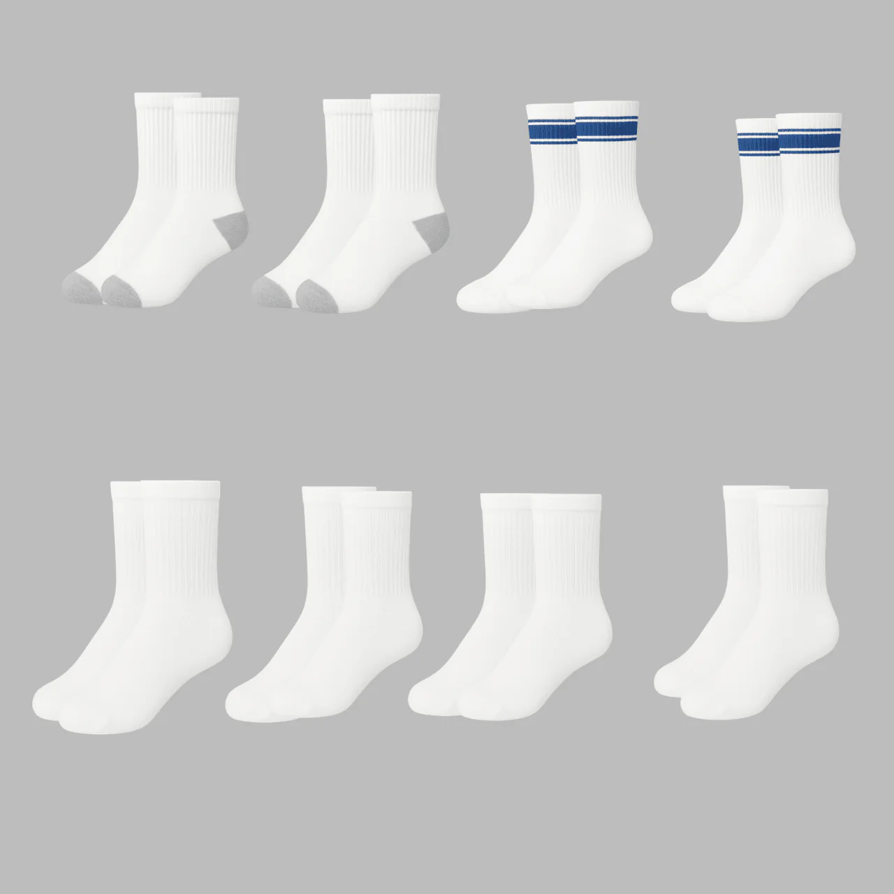 8-Pack Sport Crew Socks (Ages 7–9)