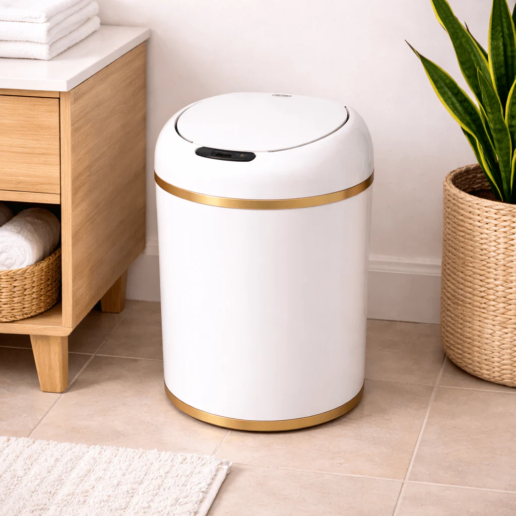 9L Motion Sensor Trash Can – White Touchless Waste Bin - Image 2