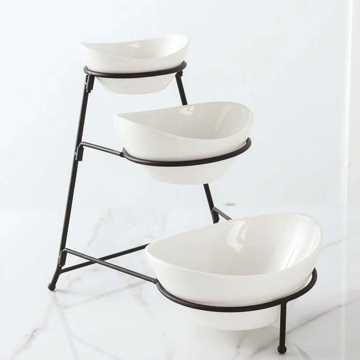 A La Cuisine - 3-tier Ceramic Bowls With Metal Rack