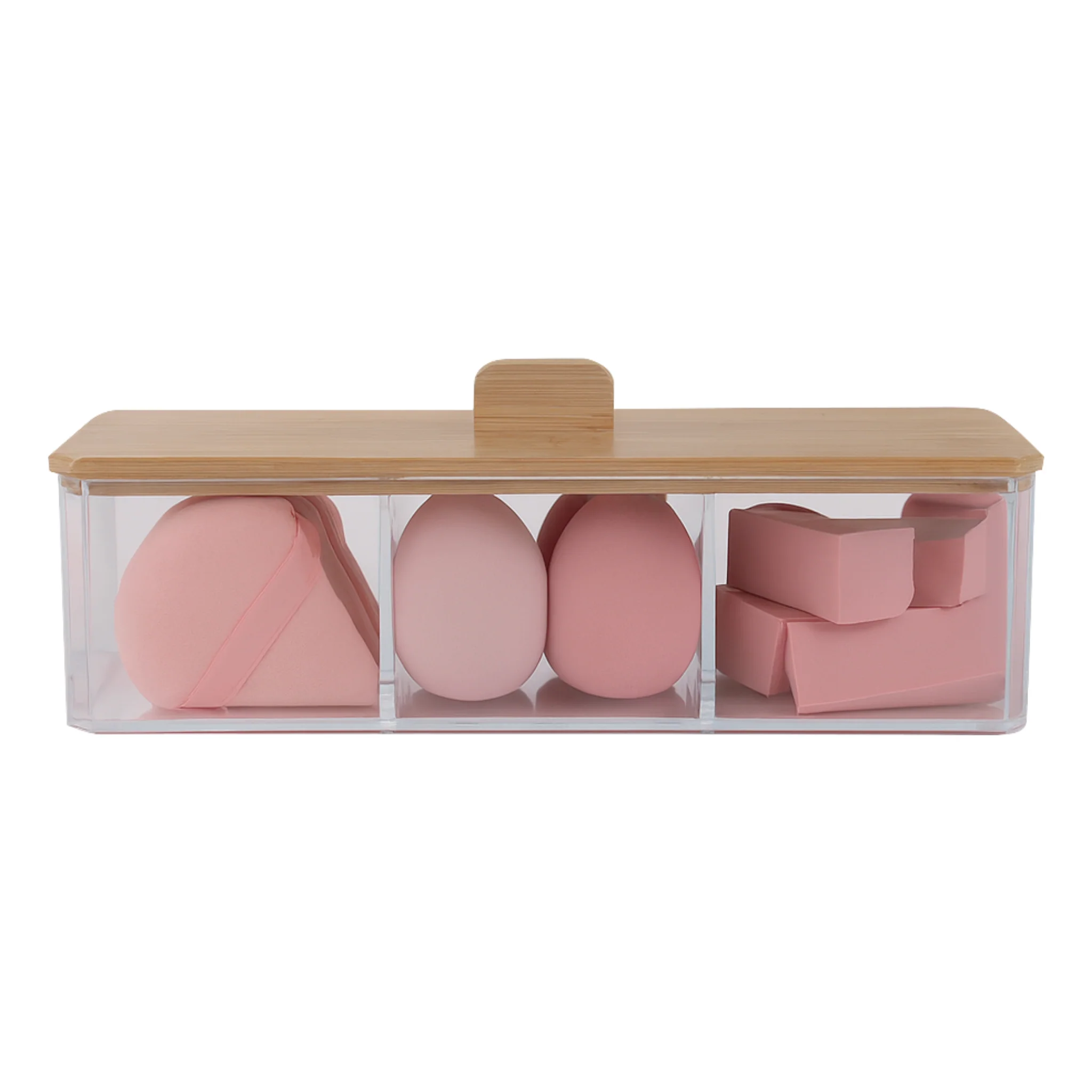 Acrylic Beauty Organizer with Bamboo Lid & Makeup Sponges - Image 2