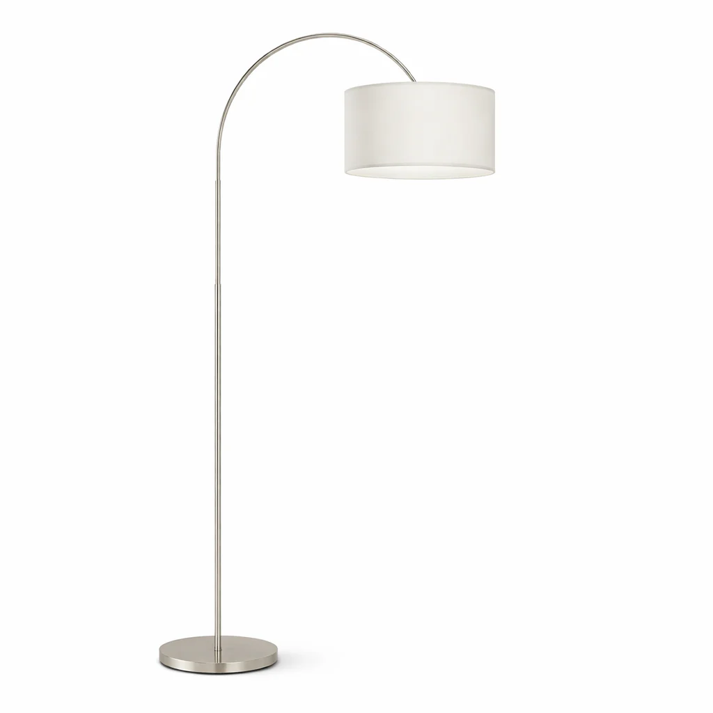 Arched Floor Lamp with White Shade – Brushed Nickel Modern Design
