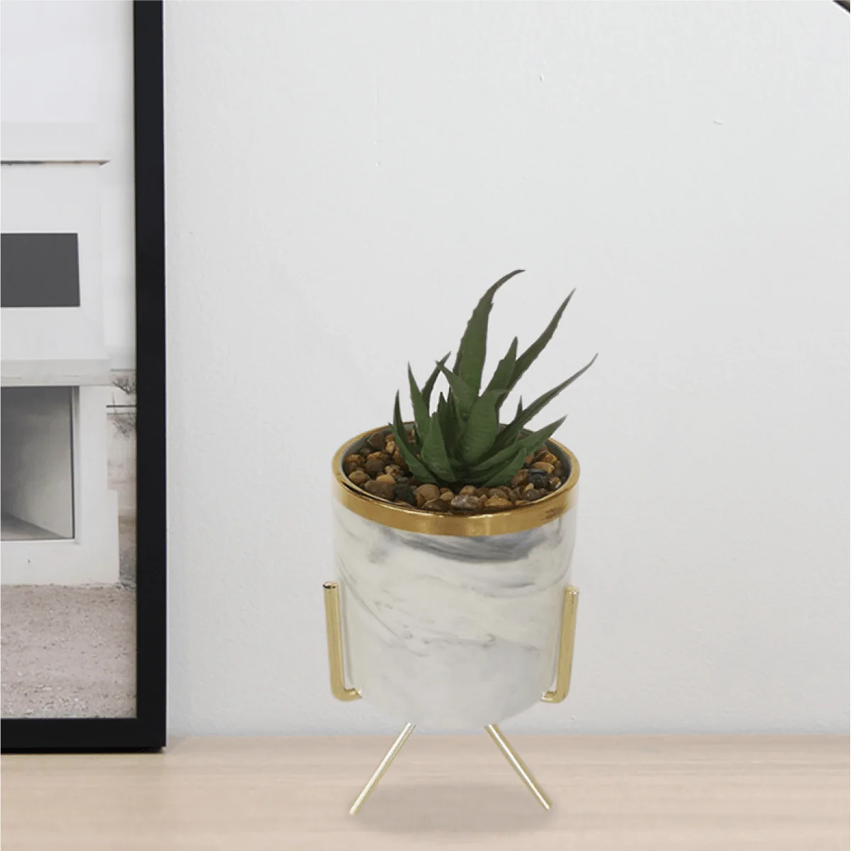 Art Succulent Marble Pot & Gold Stand