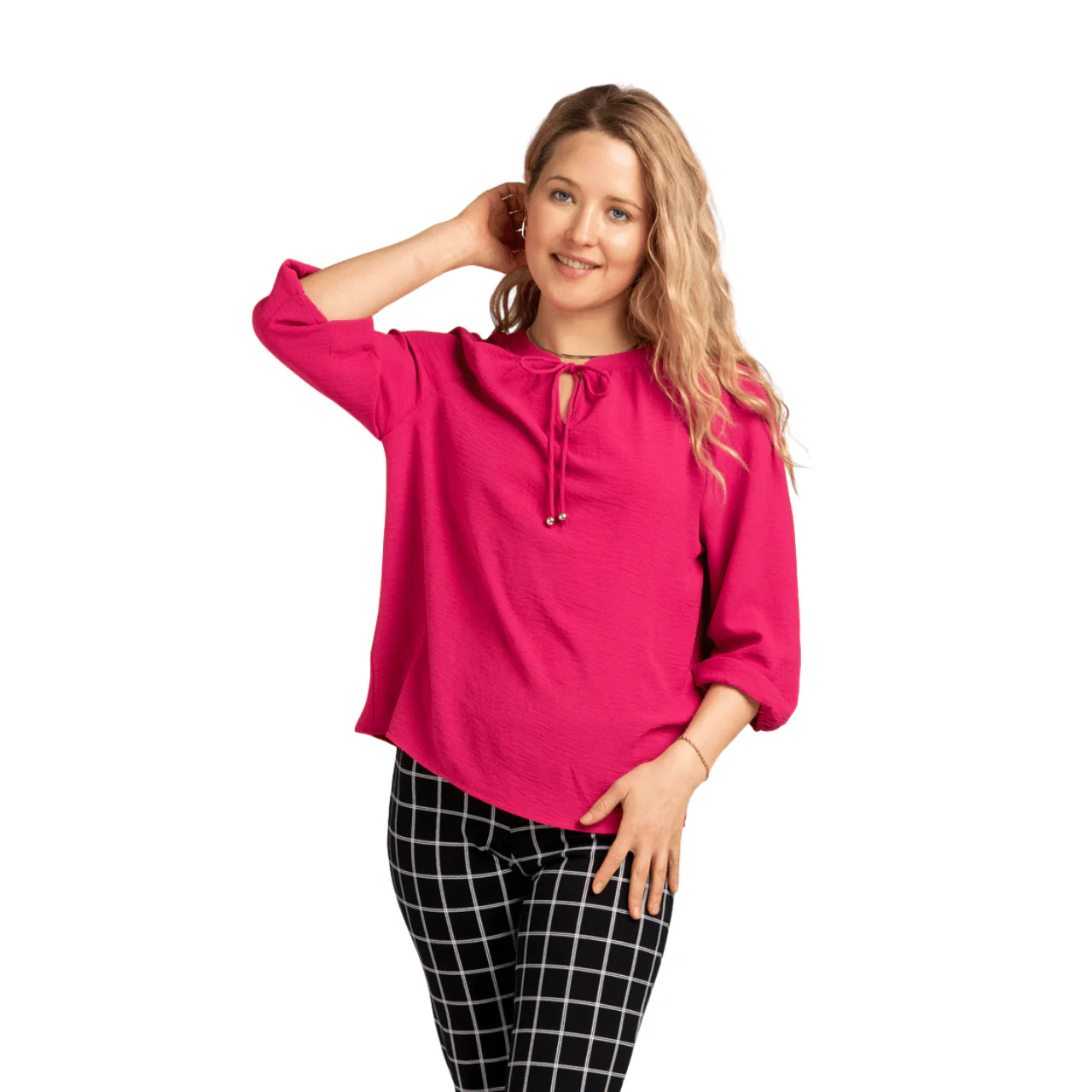 Assorted Long-Sleeve Blouses with Tie Neck – Mixed Styles - Image 2
