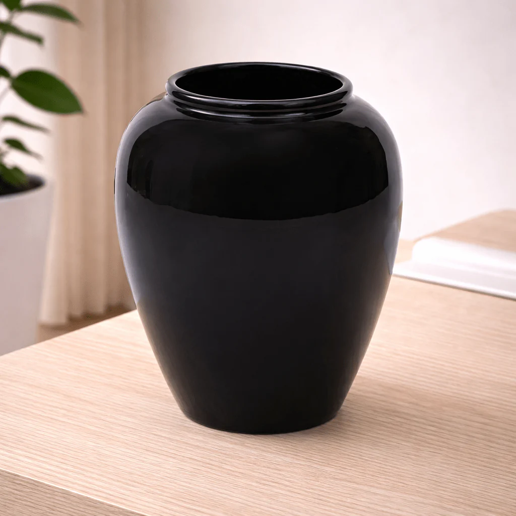 Black Ceramic Urn Vase – 9 in