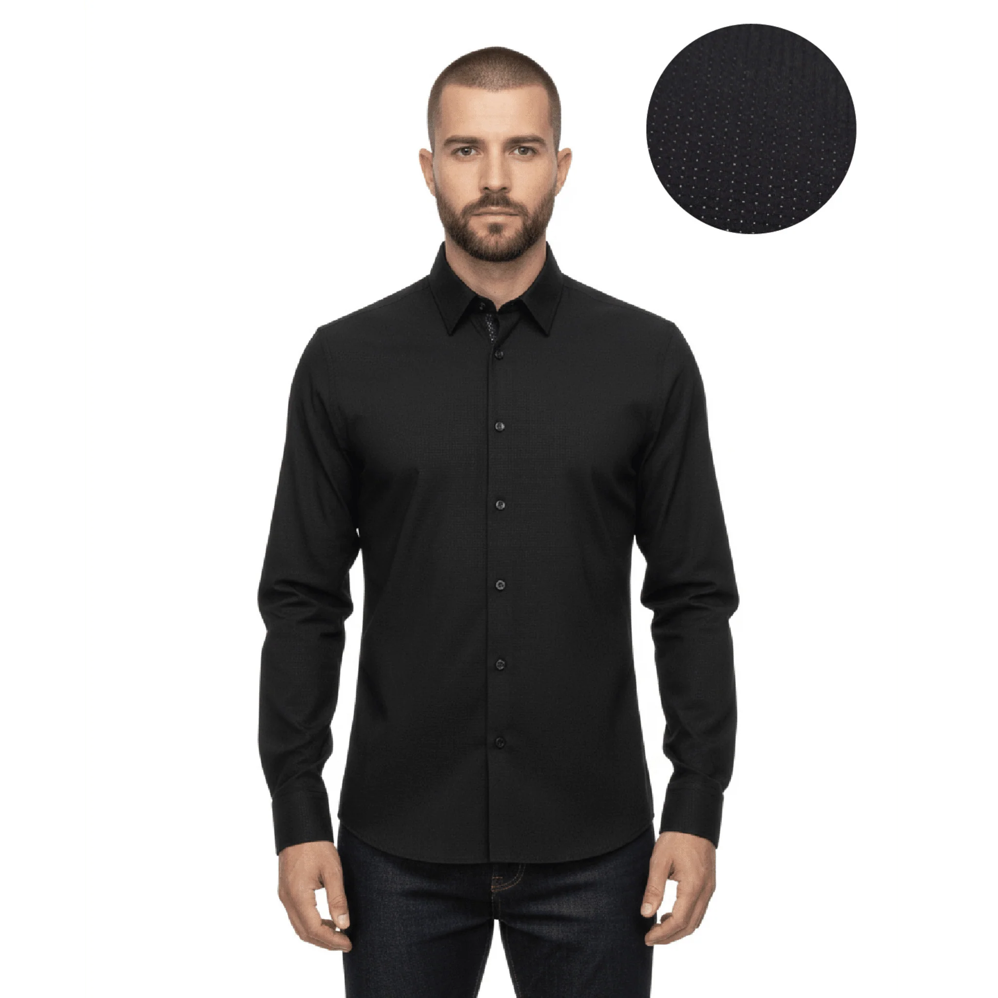 Black Long-Sleeve Textured Shirt