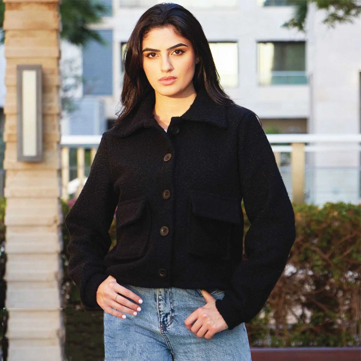 Boucle Cropped Buttonfront Jacket