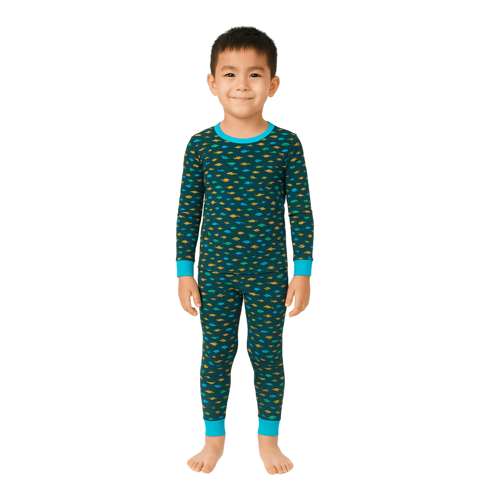 Boys’ Printed Pajama Set with Contrast Cuffs 7 to 18 - Image 2