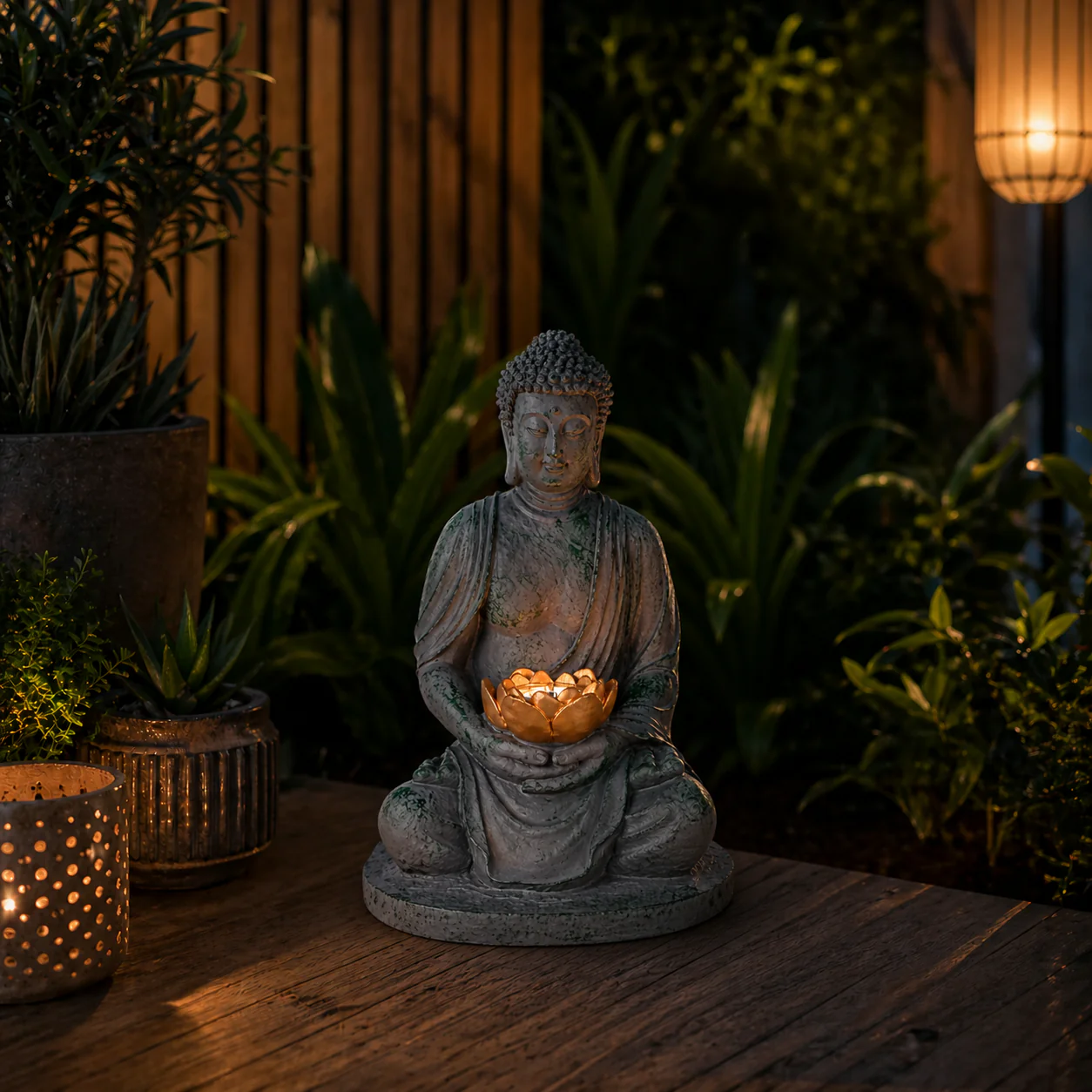 Buddha Garden Statue with Solar Light – 27 cm
