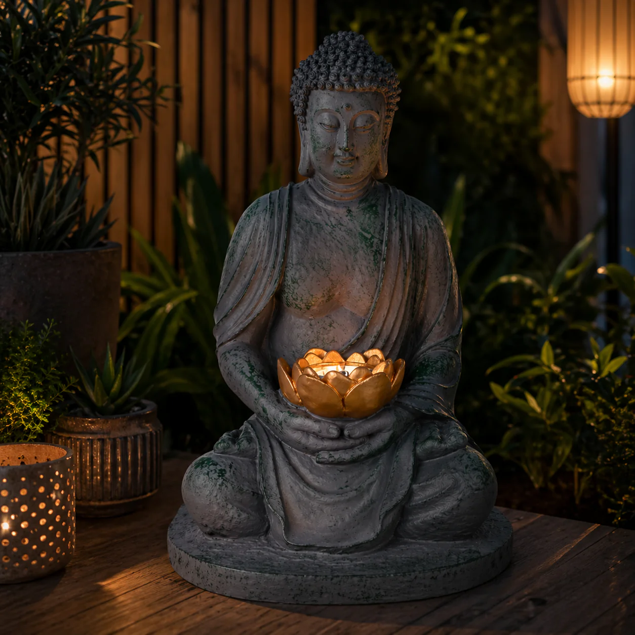 Buddha Garden Statue with Solar Light – 39 cm