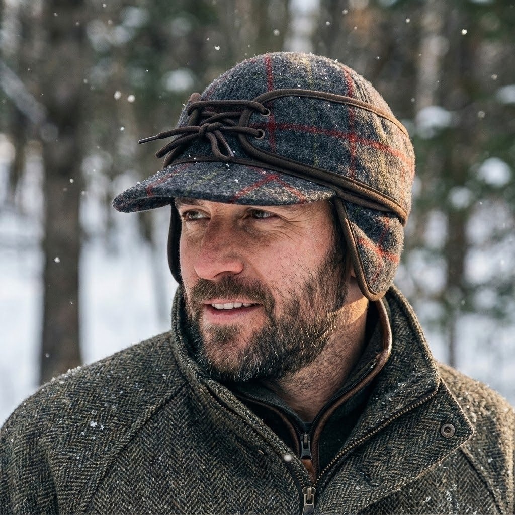 Checked Wool-Blend Winter Cap with Ear Flaps - Image 2