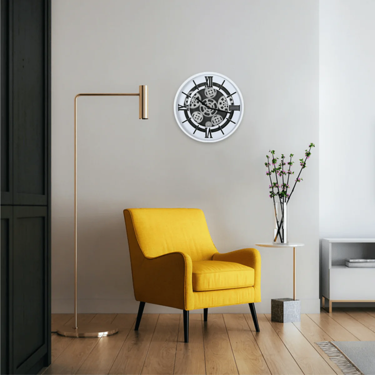 Clock With Moving Gears White