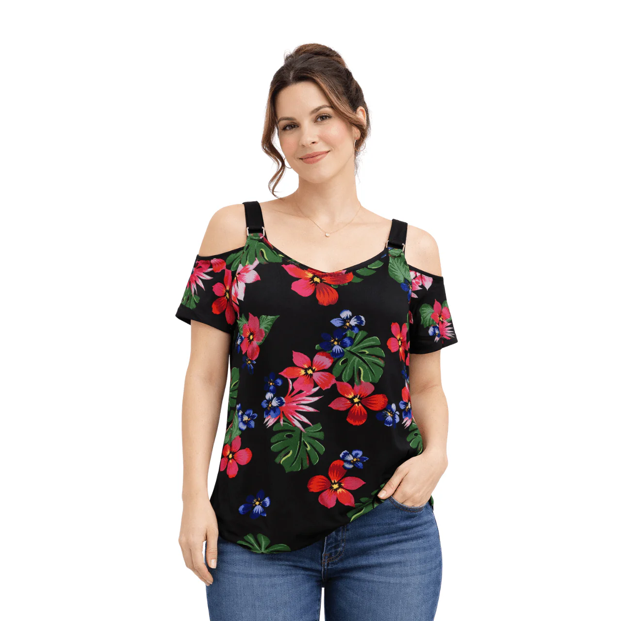 Cold Shoulder Blouse with Adjustable Straps