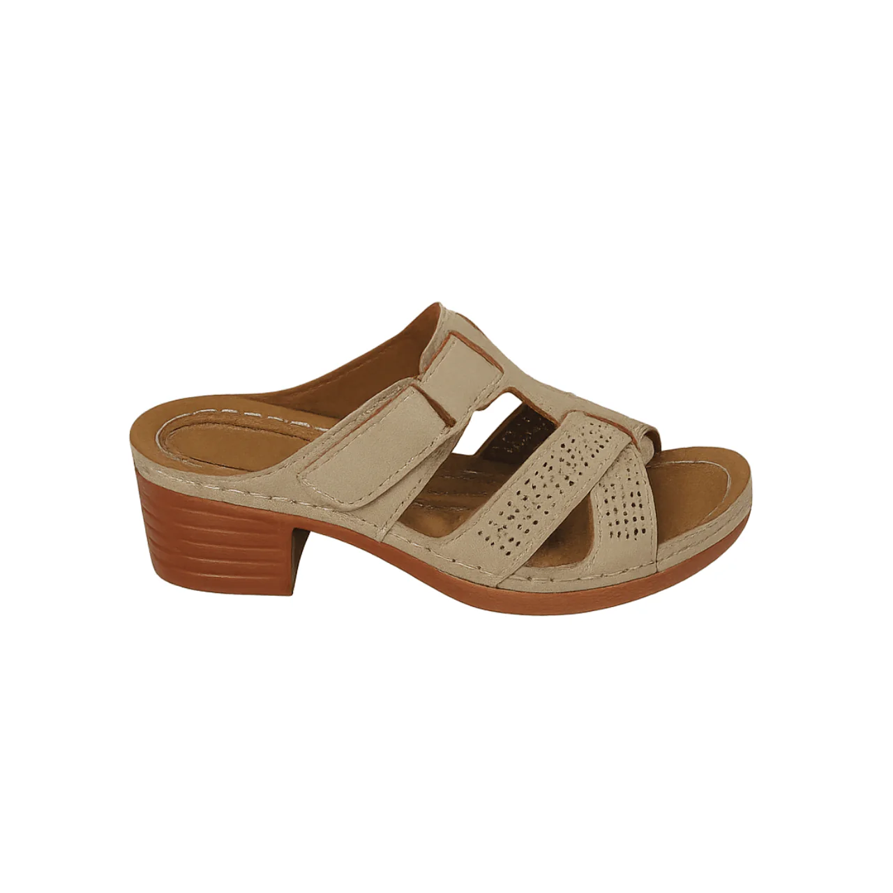 Comfort Heeled Slide Sandals with Perforated Detail