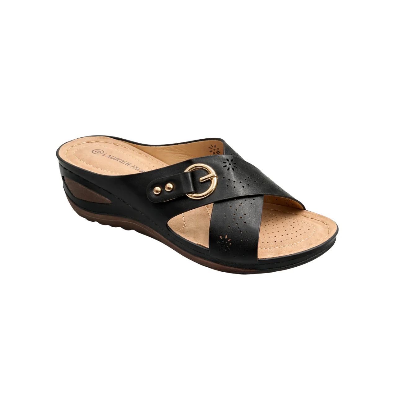 Comfort Wedge Slide Sandals with Buckle Detail