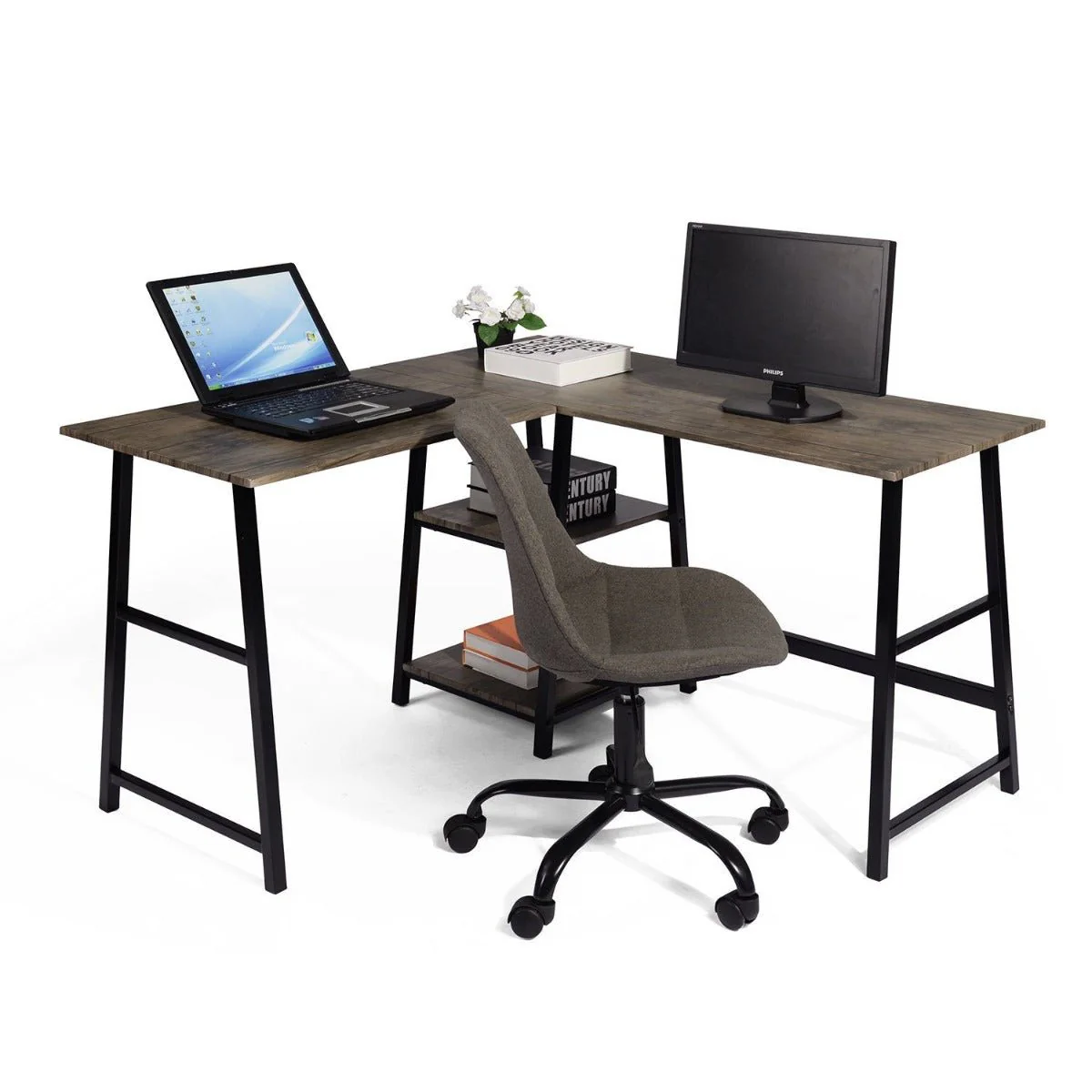 Drogba - Office Desk With Shelves L-Shape - Image 3