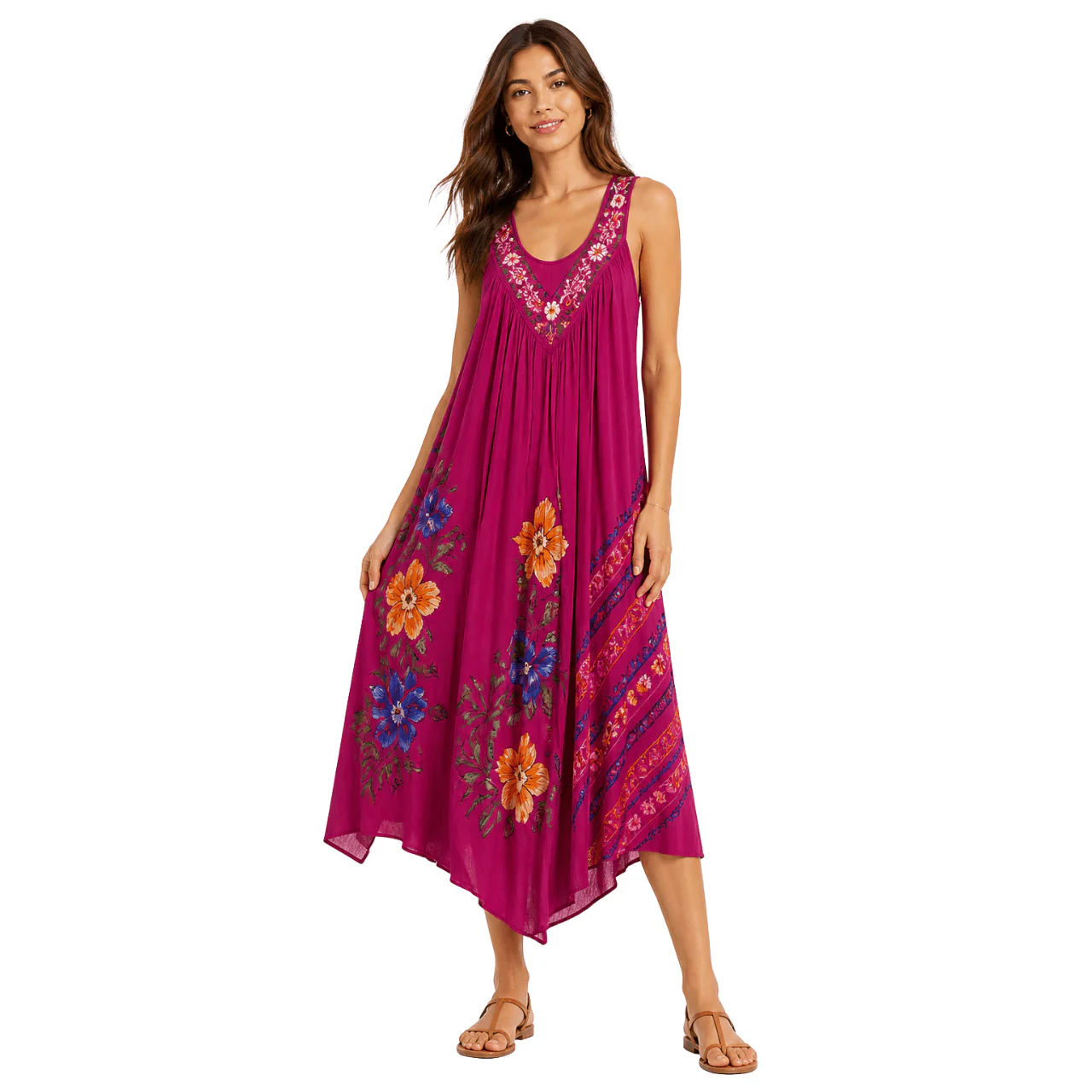 Embroidered V-Neck Sleeveless Midi Dress - Image 6