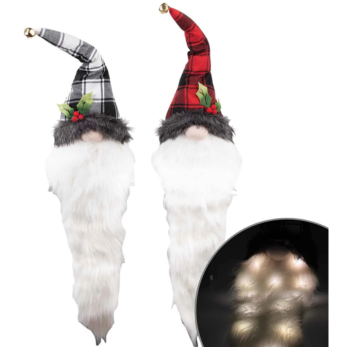 Fabric Gnome Santa Head With long Light-up Beard 2 Asst - Image 2