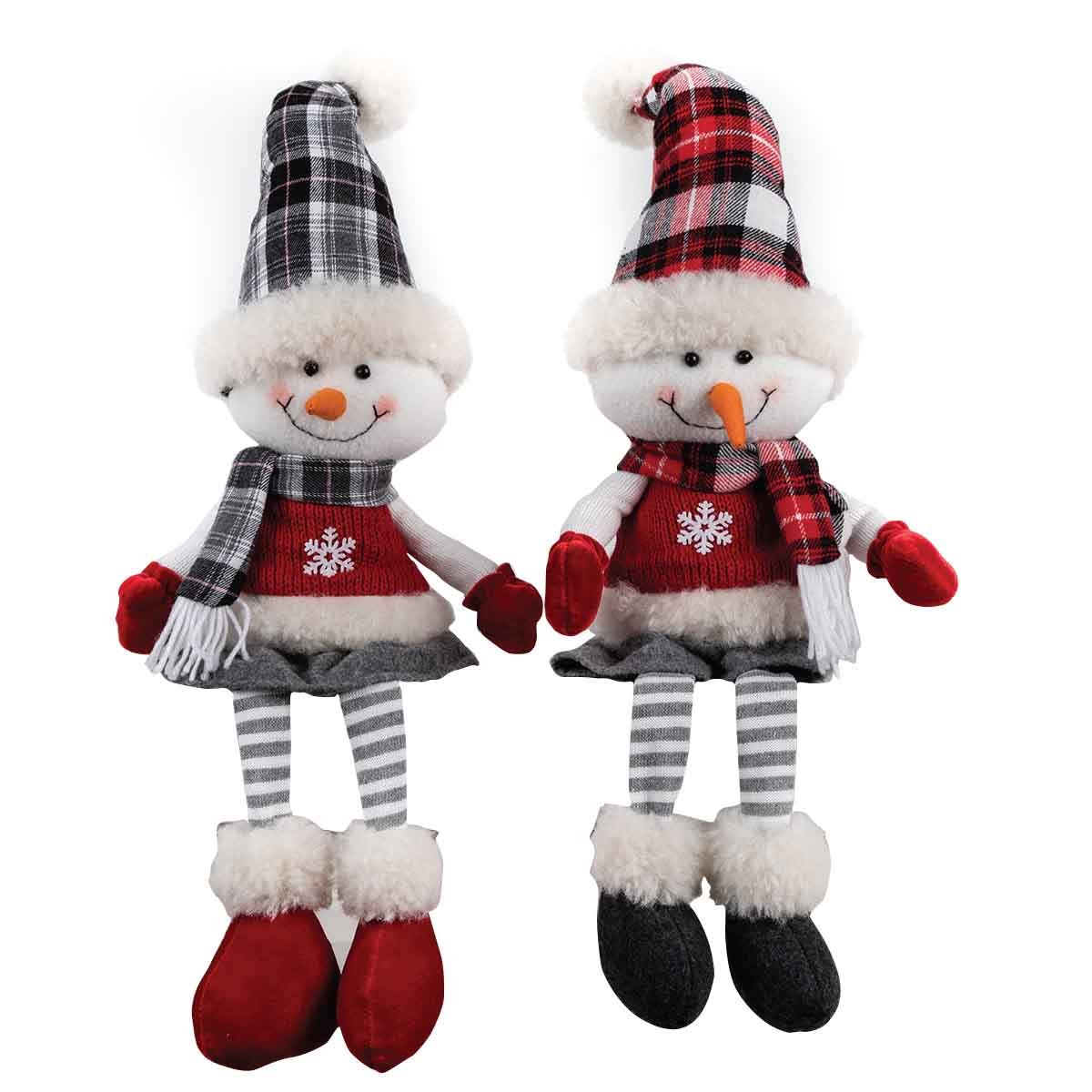 Fabric Sitting Snowman With hanging Legs Red/gray/white 2asst