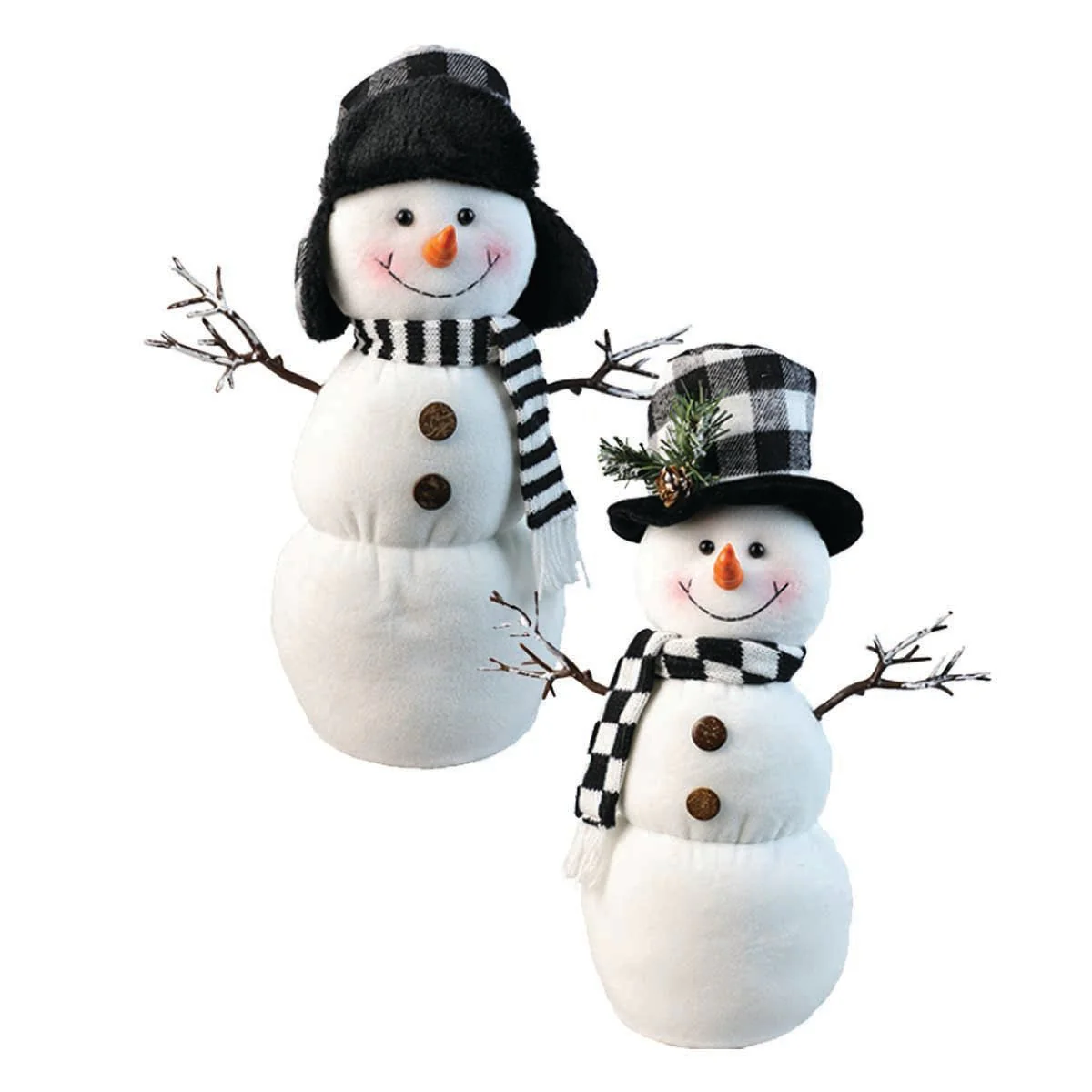 Fabric Snowman With Hat And Scarf 36cm 2 Asst White/black