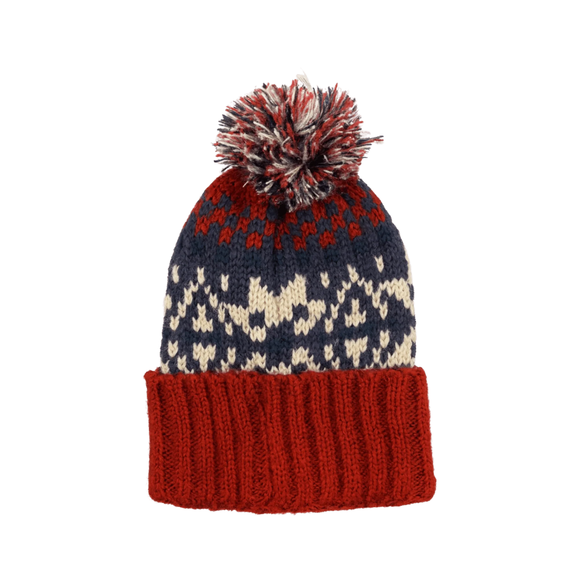 Fair Isle Knit Beanie with Pom-Pom