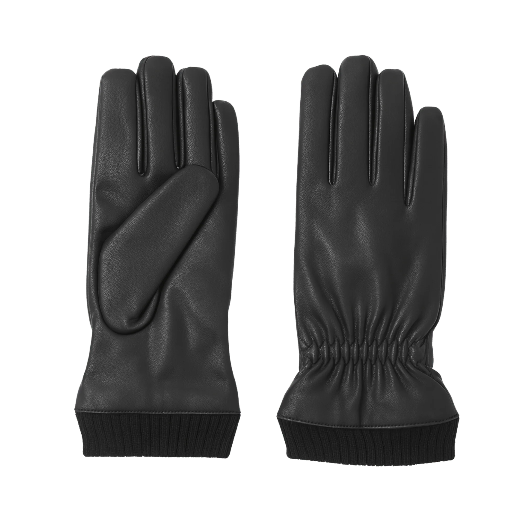 Faux Leather Lined Gloves with Ribbed Cuffs
