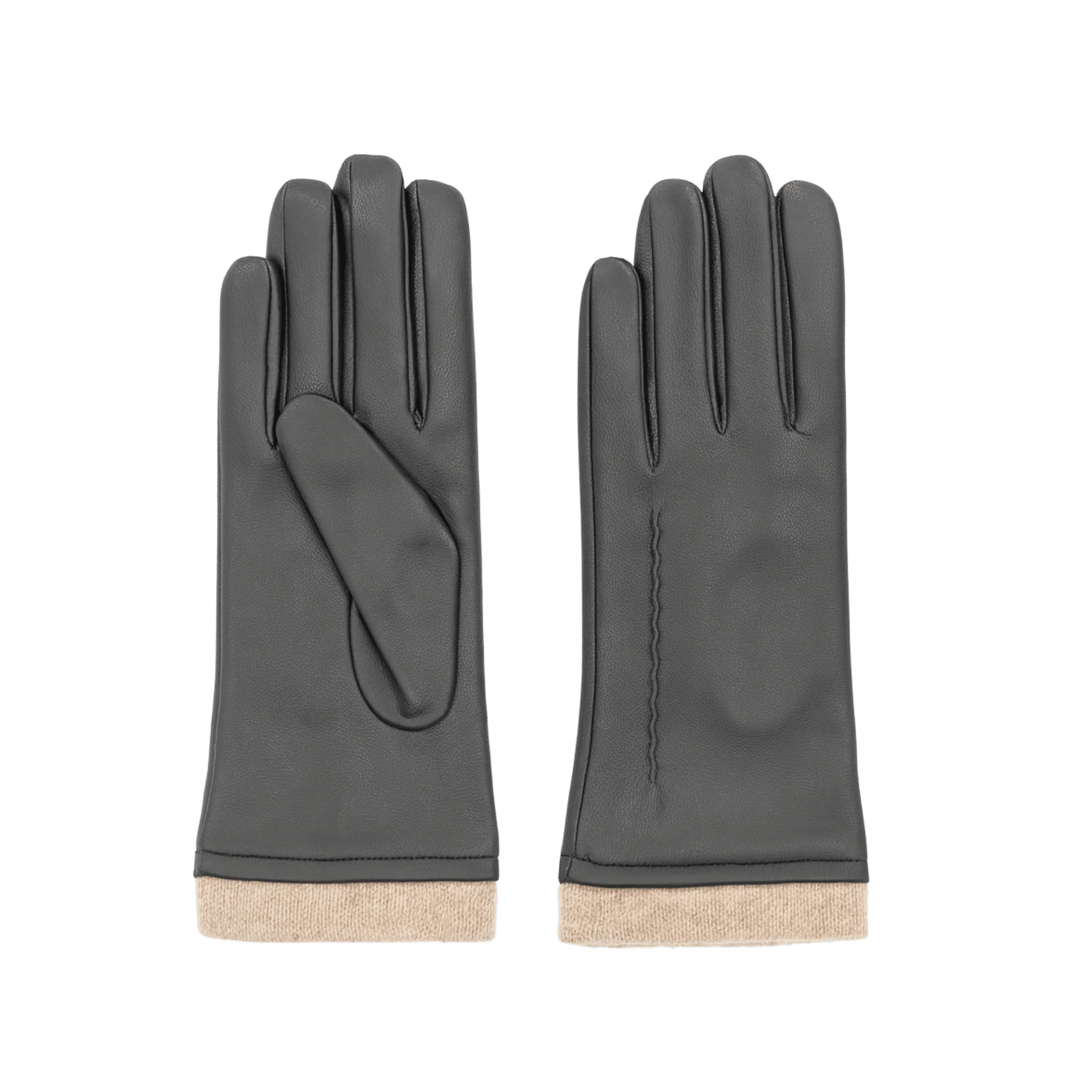 Faux Leather Lined Gloves with Ribbed Cuffs - Image 2