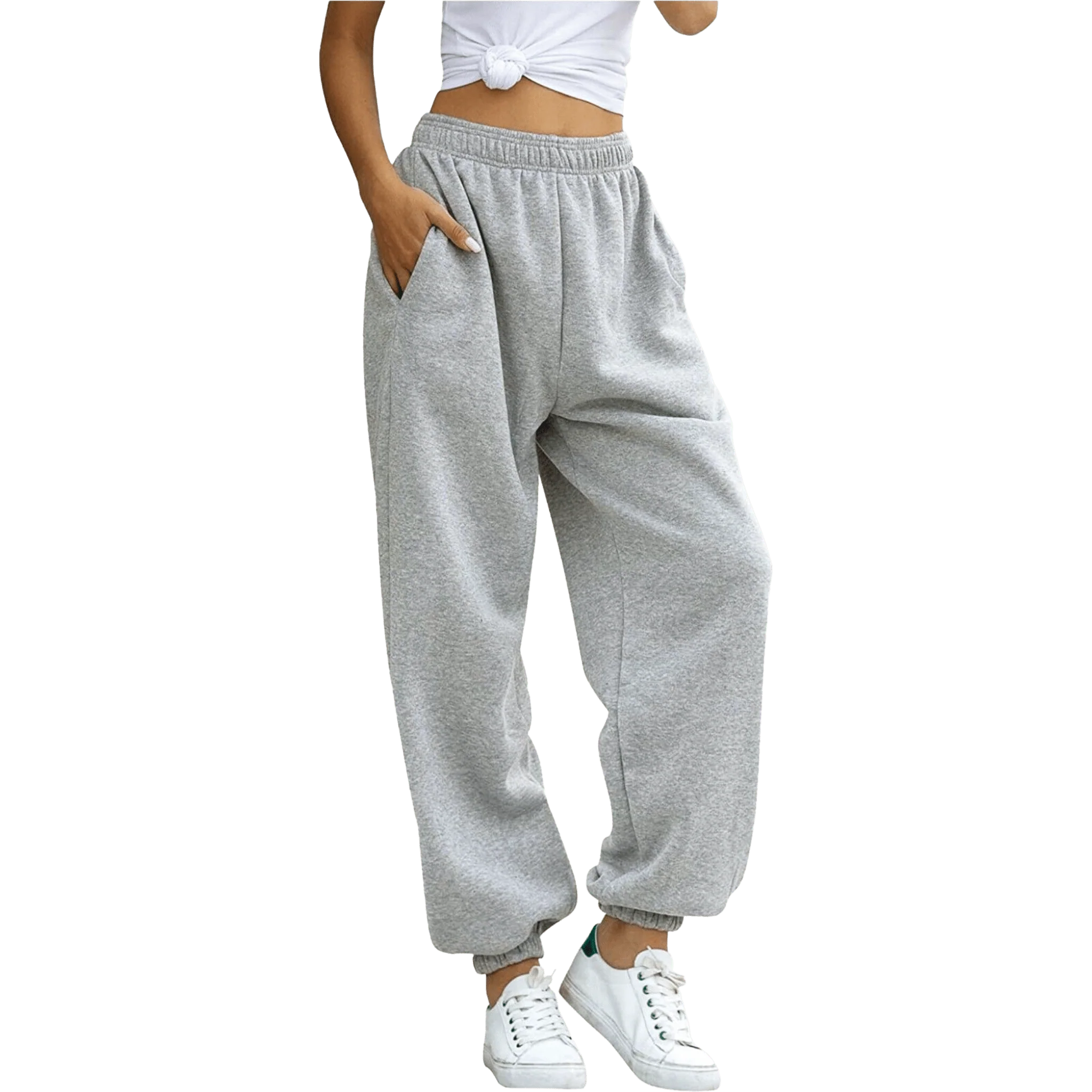 Grey High-Waisted Relaxed Jogger Sweatpants