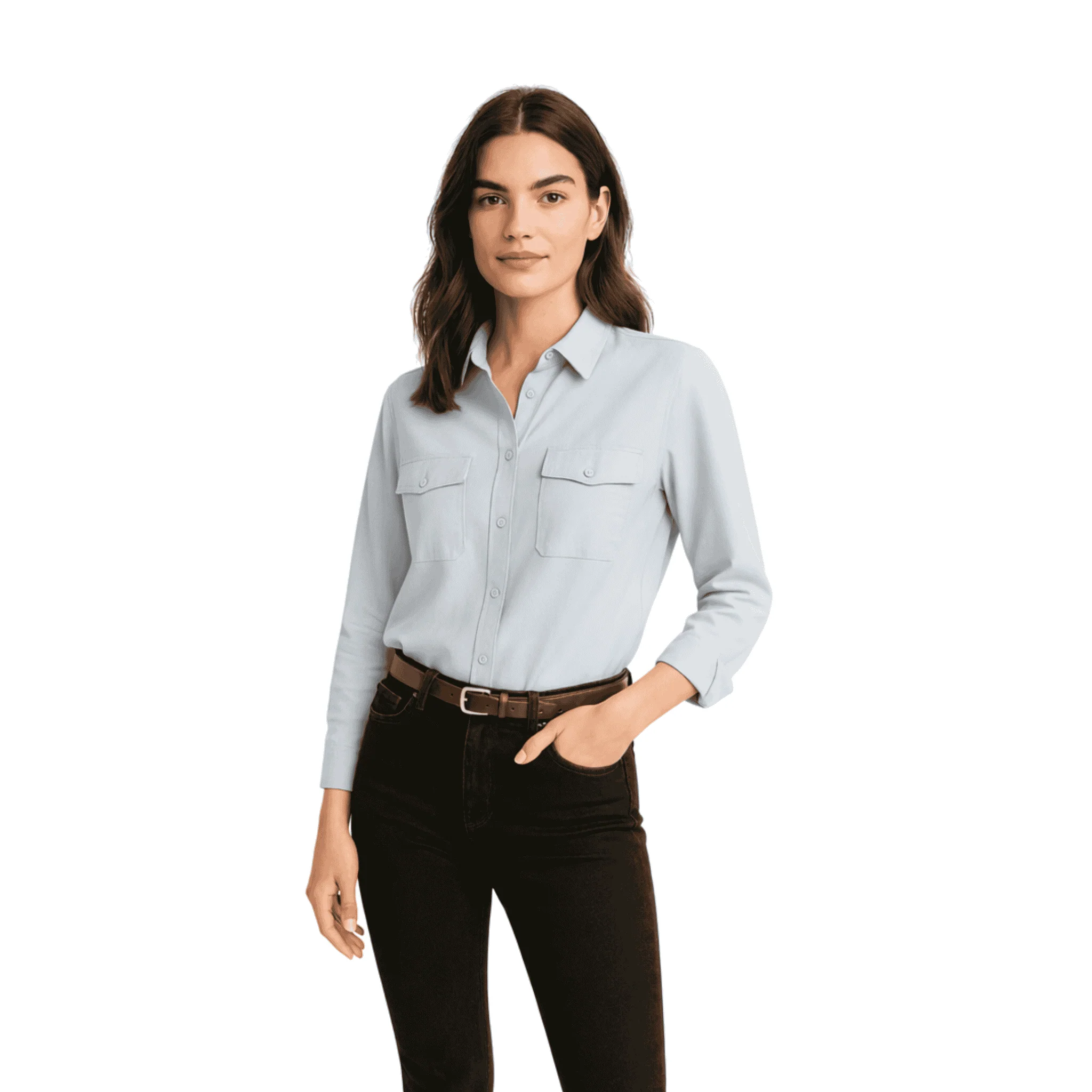Fluid Button-Down Shirt with Chest Pockets