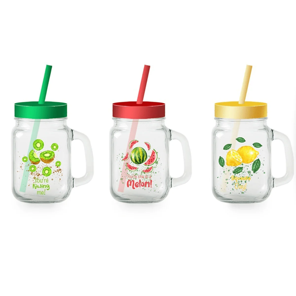 Fruits Mason Jars With Straw