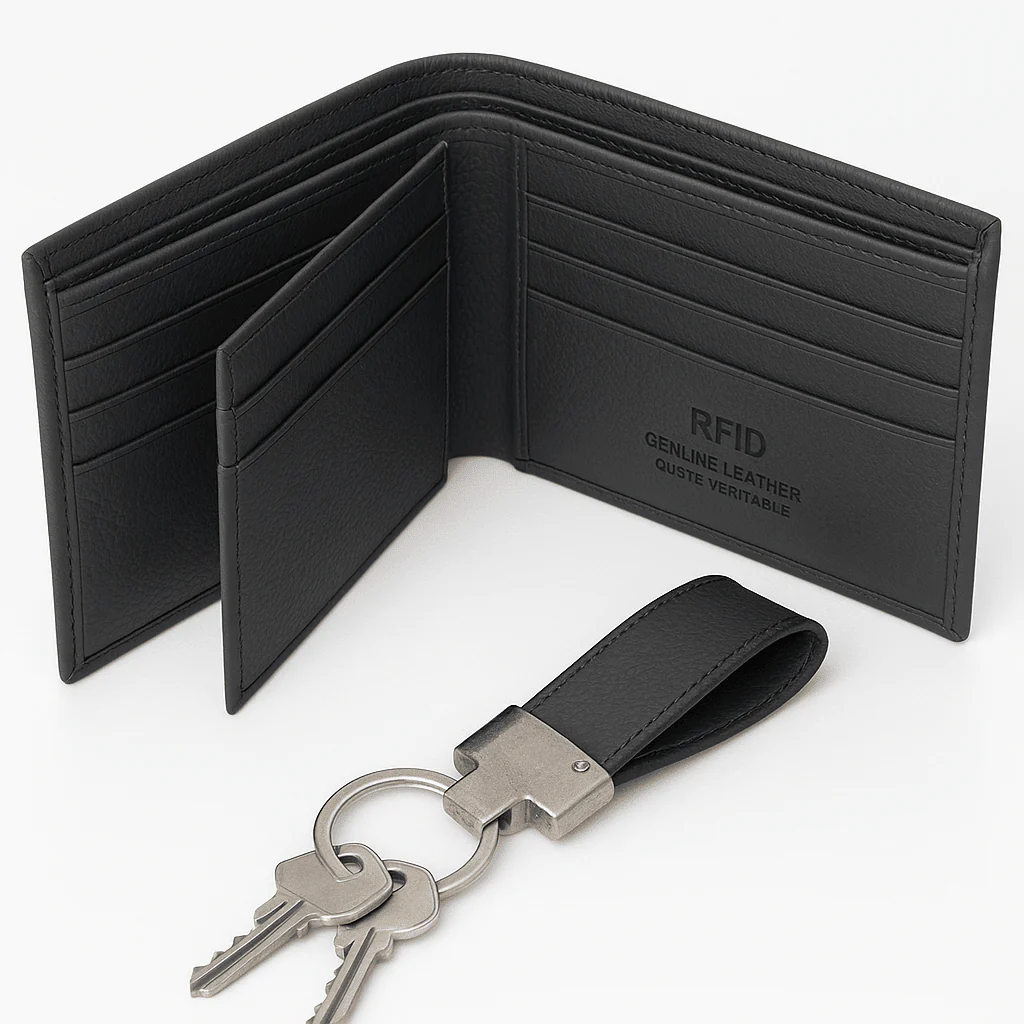 Genuine Leather Wallet & Keychain Gift Set – Tracker by Bentley - Image 2
