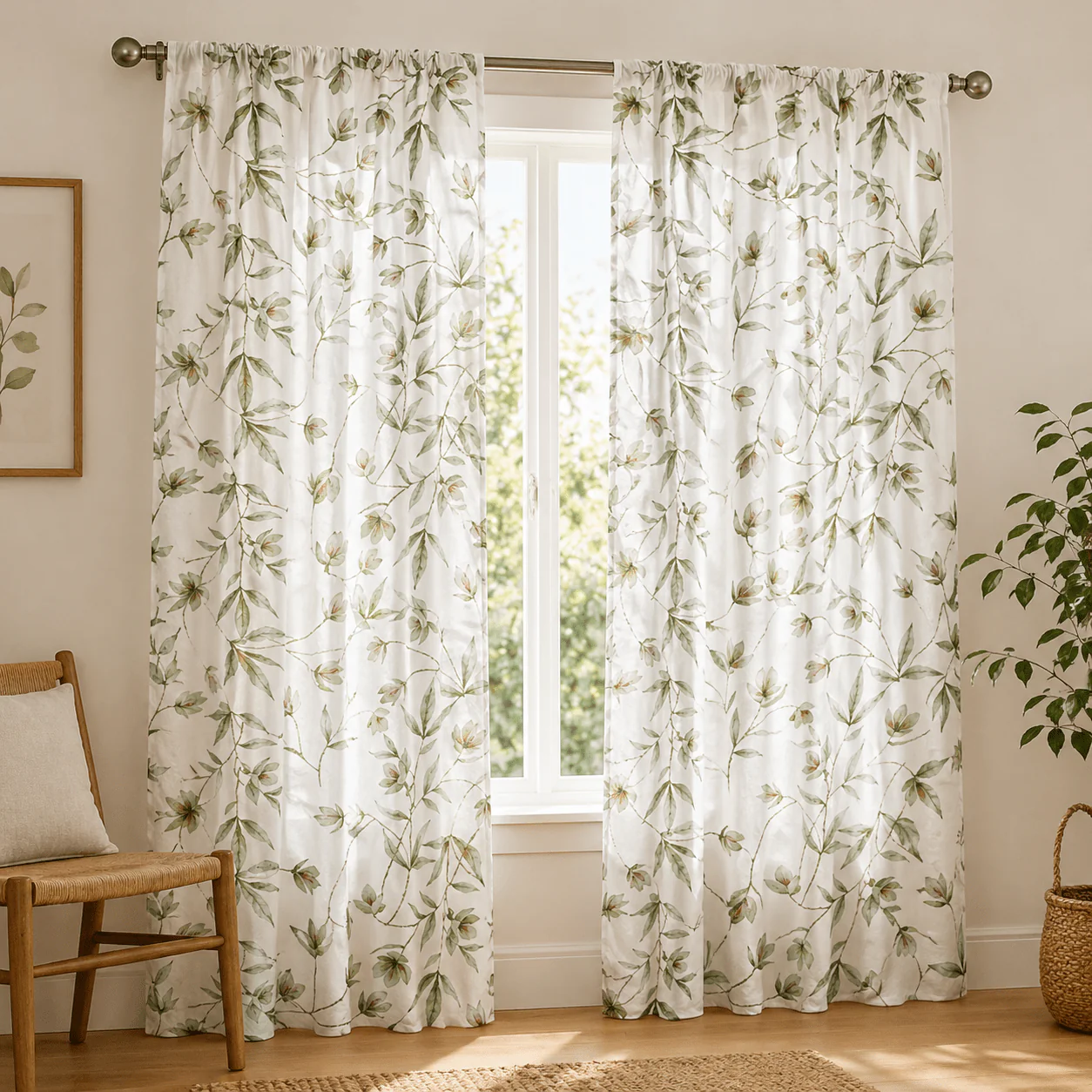 Green Floral Room Darkening Curtain Panel – 2 Pack
