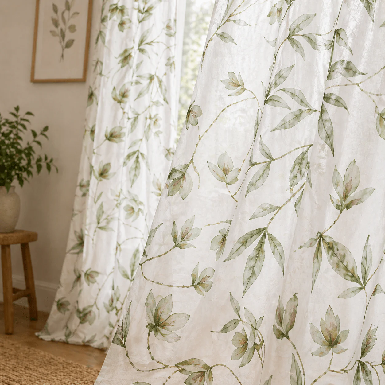 Green Floral Room Darkening Curtain Panel – 2 Pack - Image 2