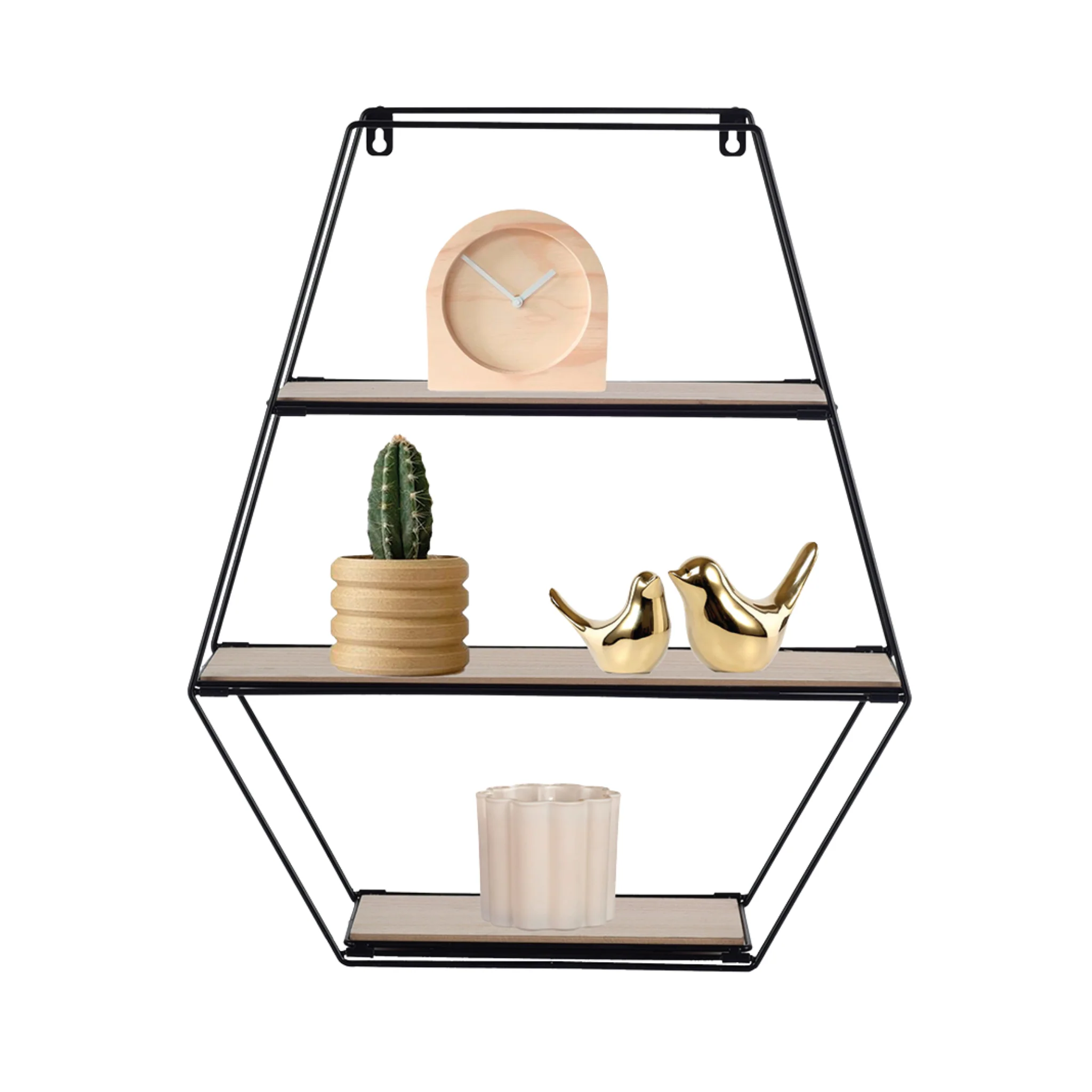 Hexagonal Metal Wall Shelf with MDF Shelves