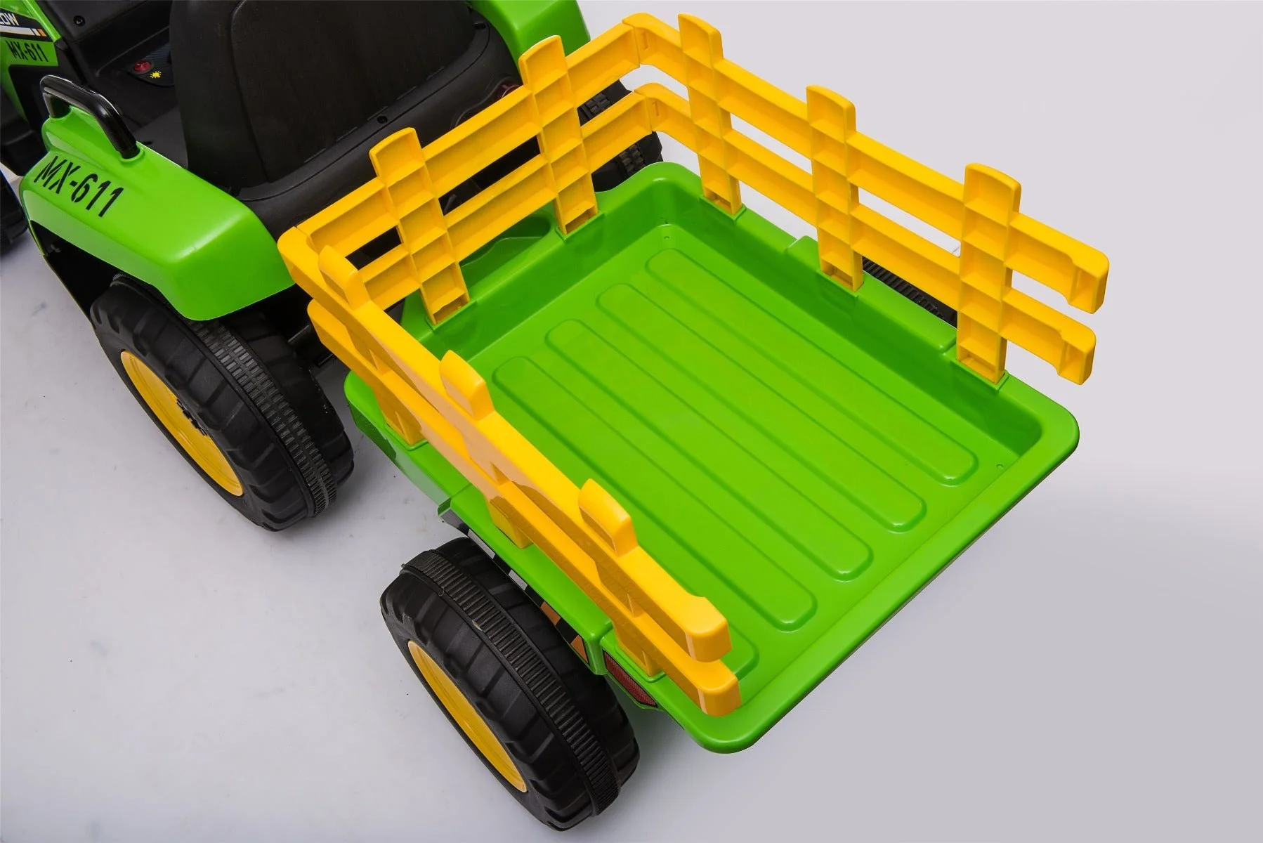 Kids GREEN Electric Ride-on Tractor with Trailer (12V Rechargeable Battery) - Image 10