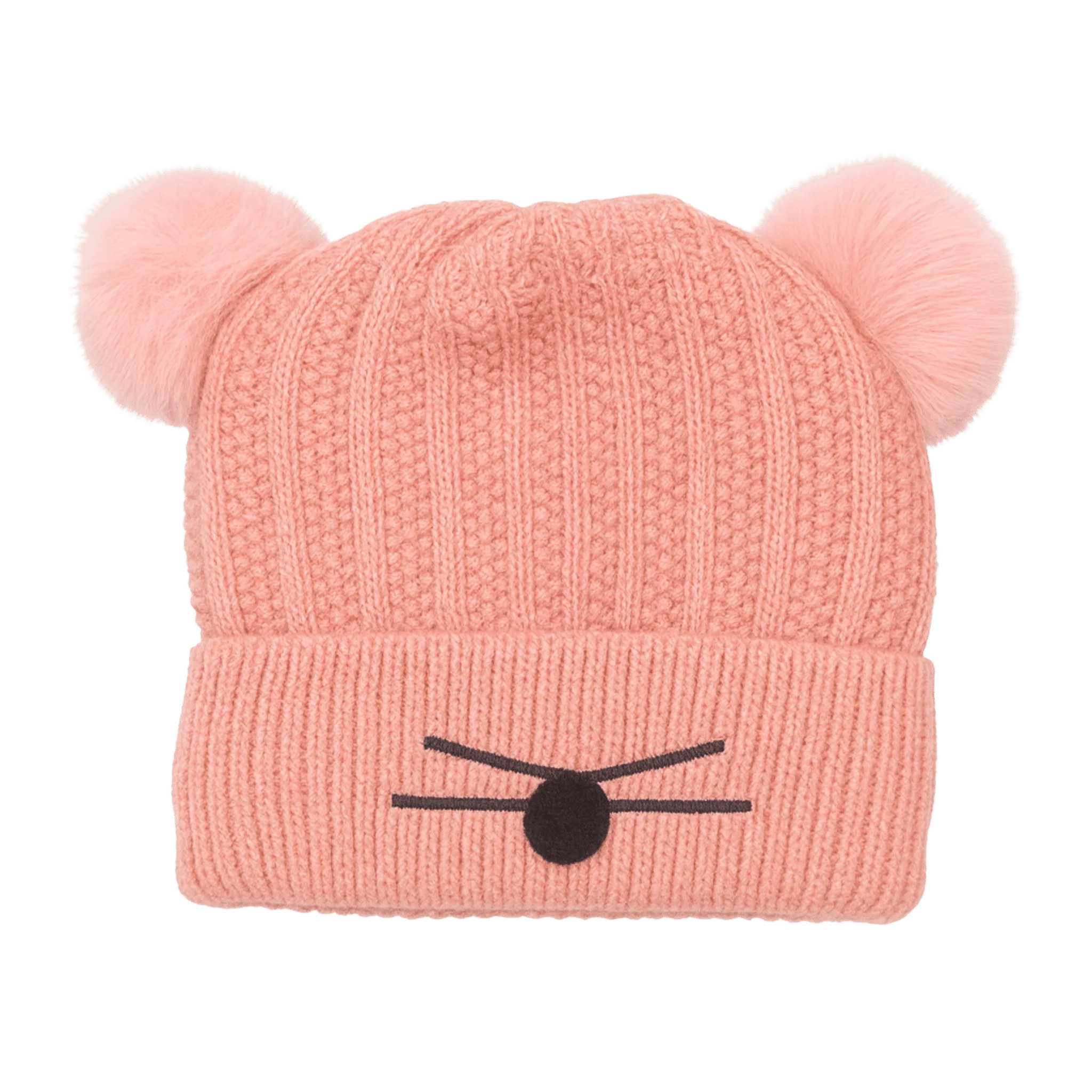Knit Beanie with Decorative Ears and Pom-Poms