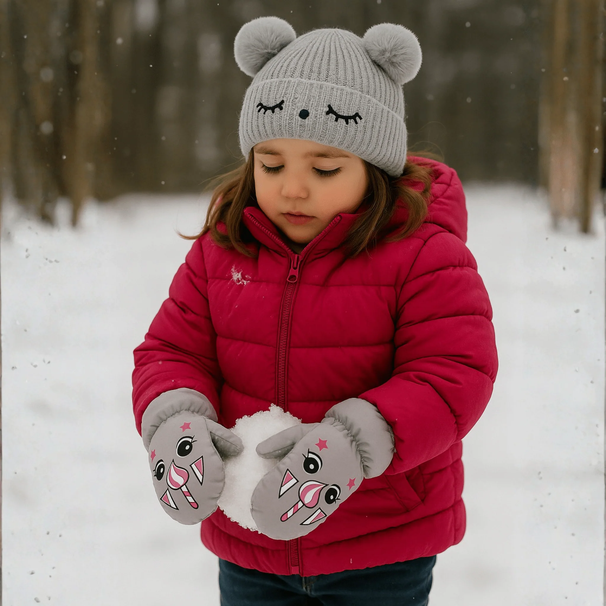 Knit Beanie with Decorative Ears and Pom-Poms - Image 5
